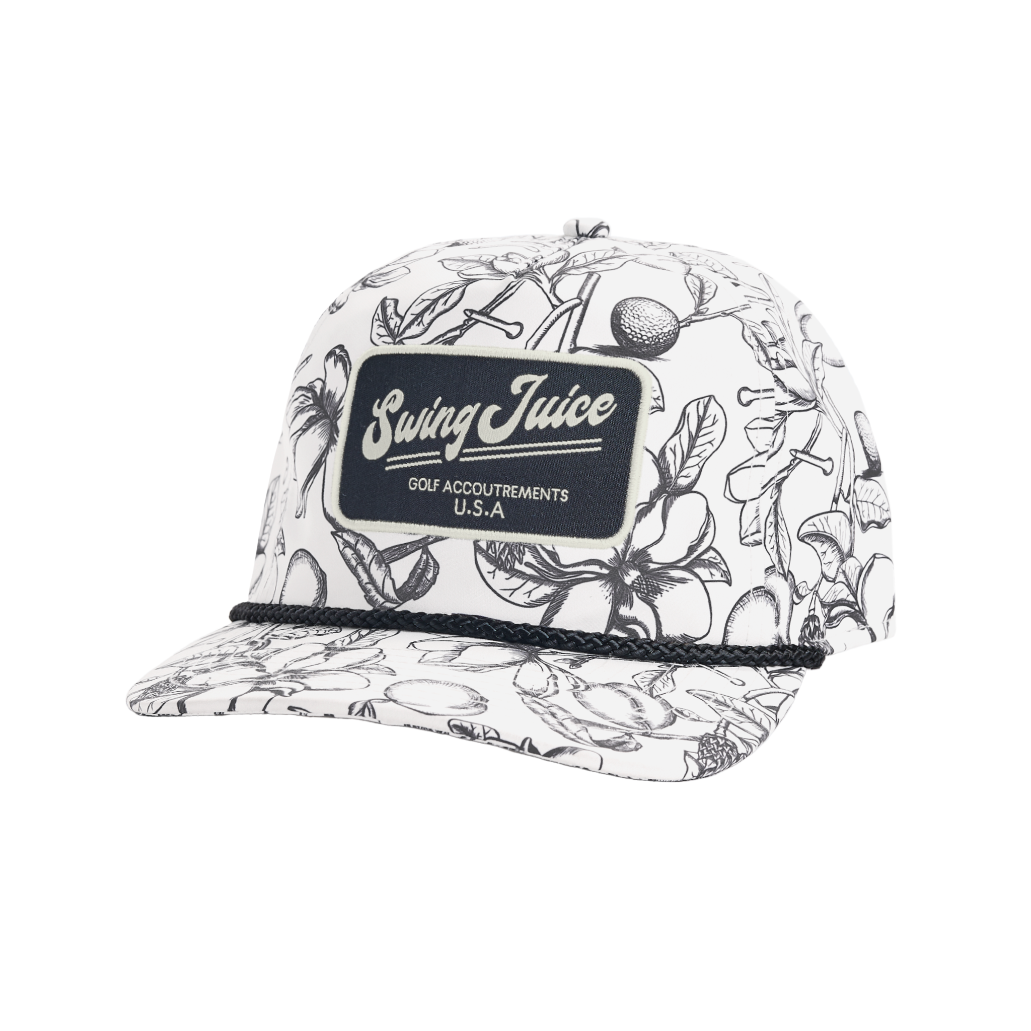 Golf Magnolia Toile Unisex Rope Hat Ivory O/S
