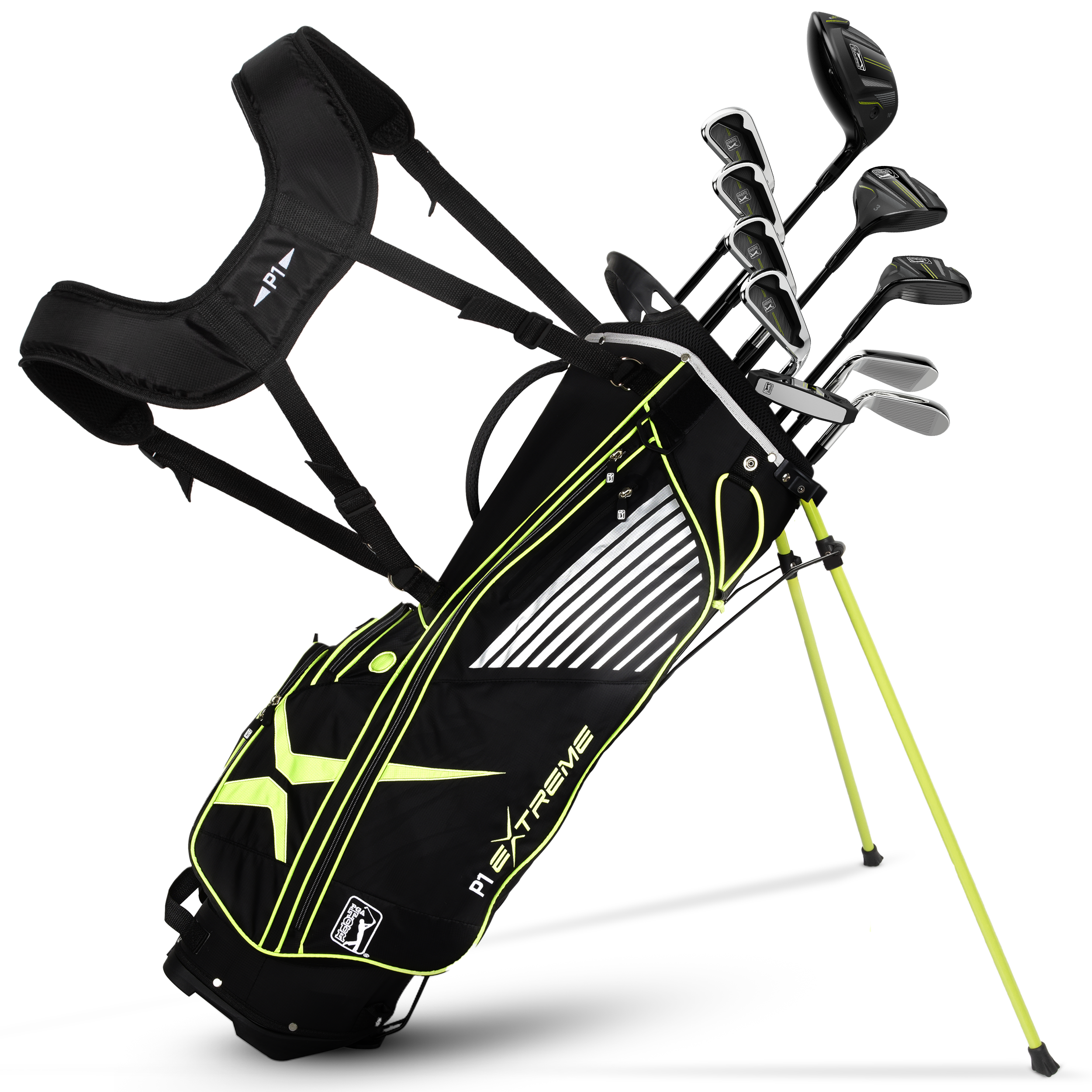Golfgen™ PGA TOUR P1 EXTREME 17-Piece Complete Golf Club Set – Youth Kids Junior Right-Handed Golf Clubs for Boys & Girls – Full Titanium Driver, Stainless Steel Irons, High MOI Putter – Stand Bag & More
