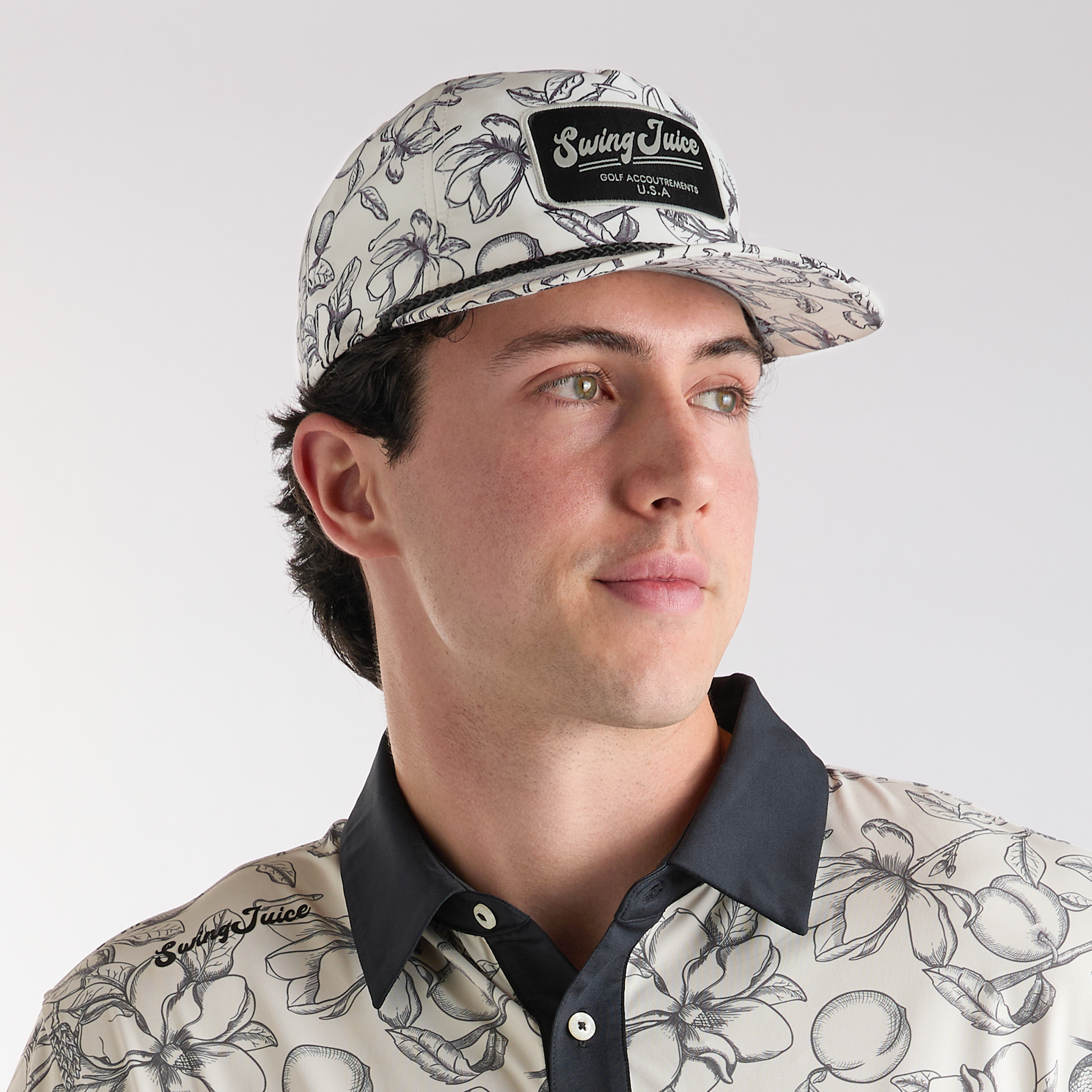Golf Magnolia Toile Unisex Rope Hat Ivory O/S