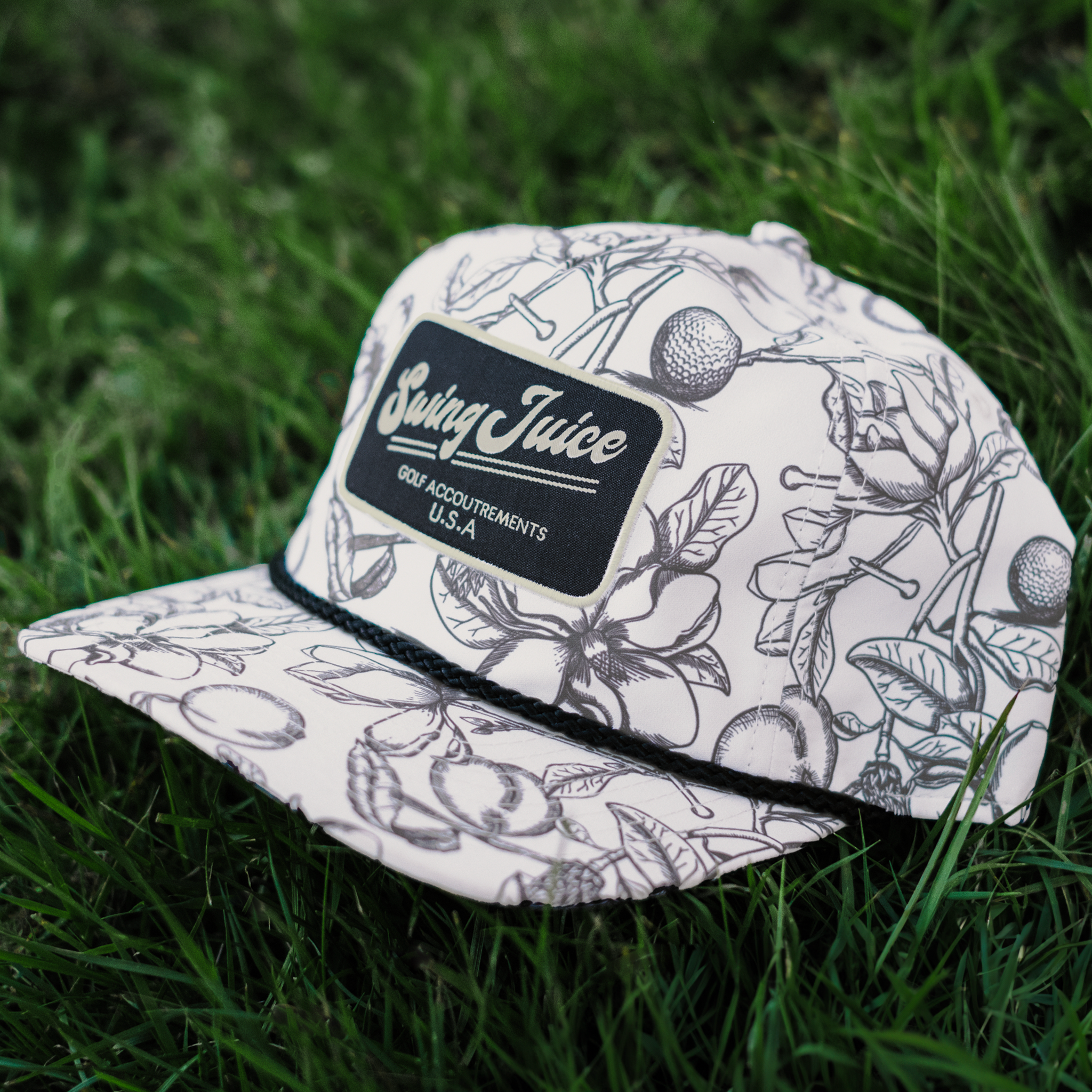 Golf Magnolia Toile Unisex Rope Hat Ivory O/S