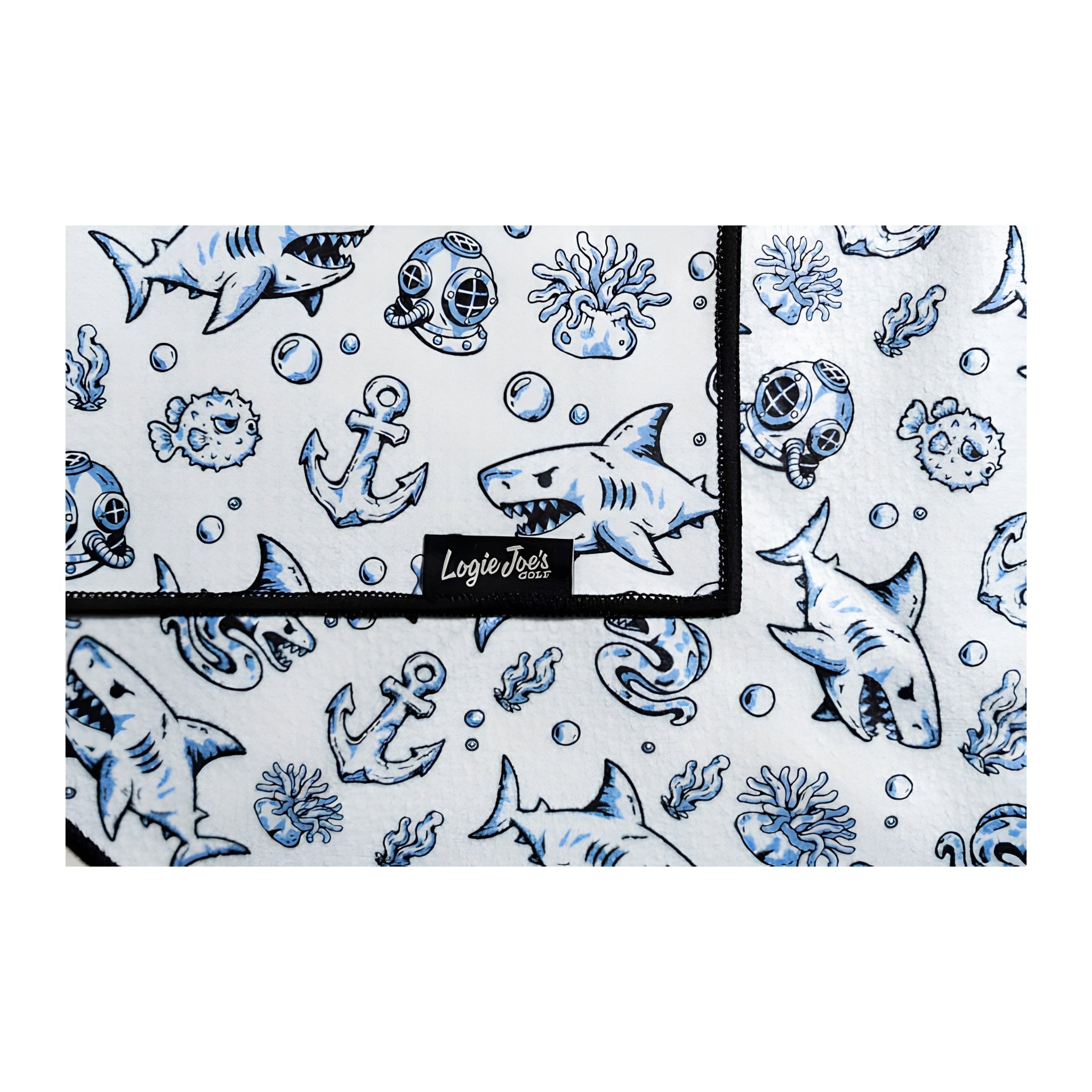 Under the Sea Golf Towel | 24” x 16” Microfiber Towel | Magnetic Clip & Carabiner | Premium Golf Accessory | Shark