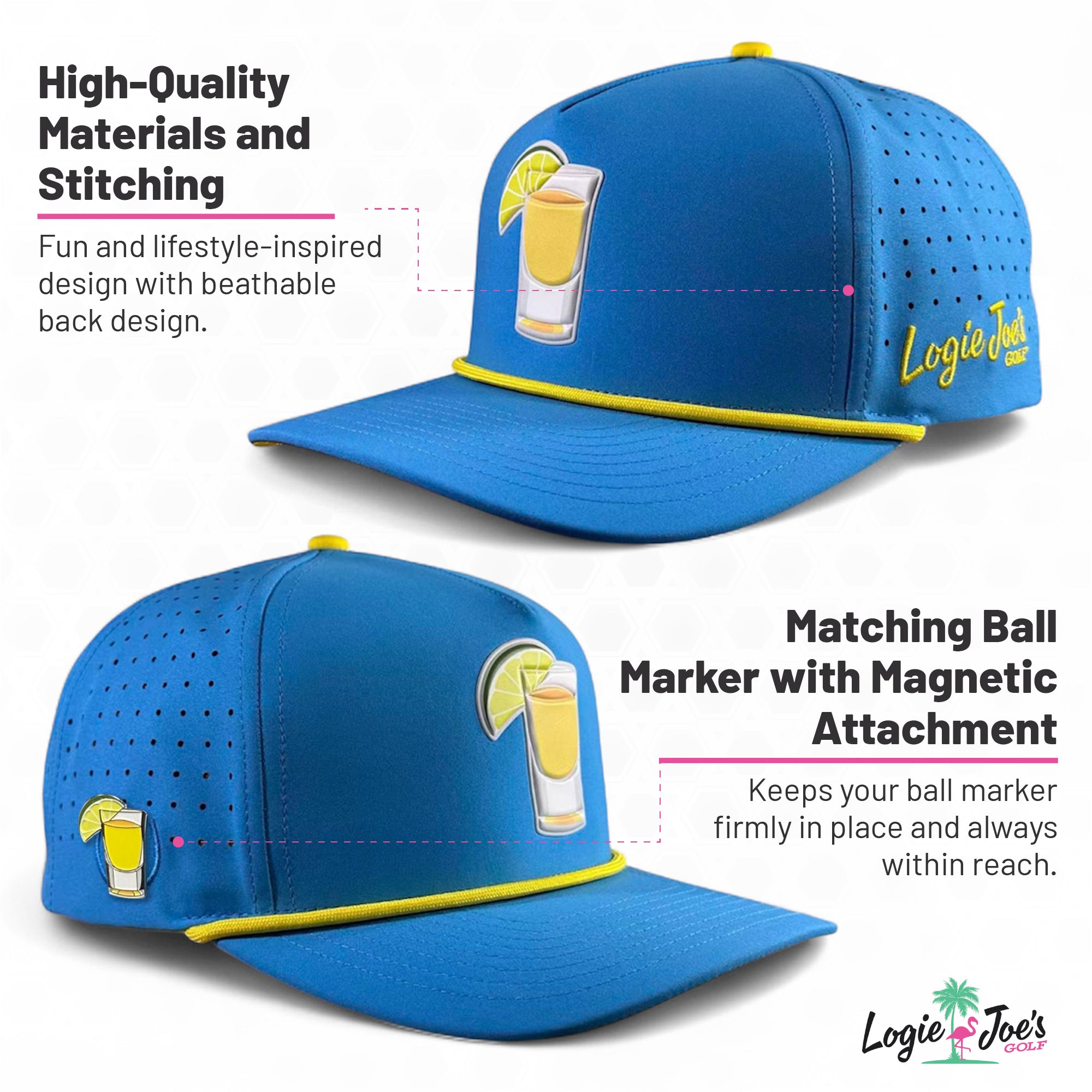 Orangutan Golf Hat | Snapback Cap | Built-in Magnetic Ball Marker Holder + Marker Included | Adjustable Ape Tan