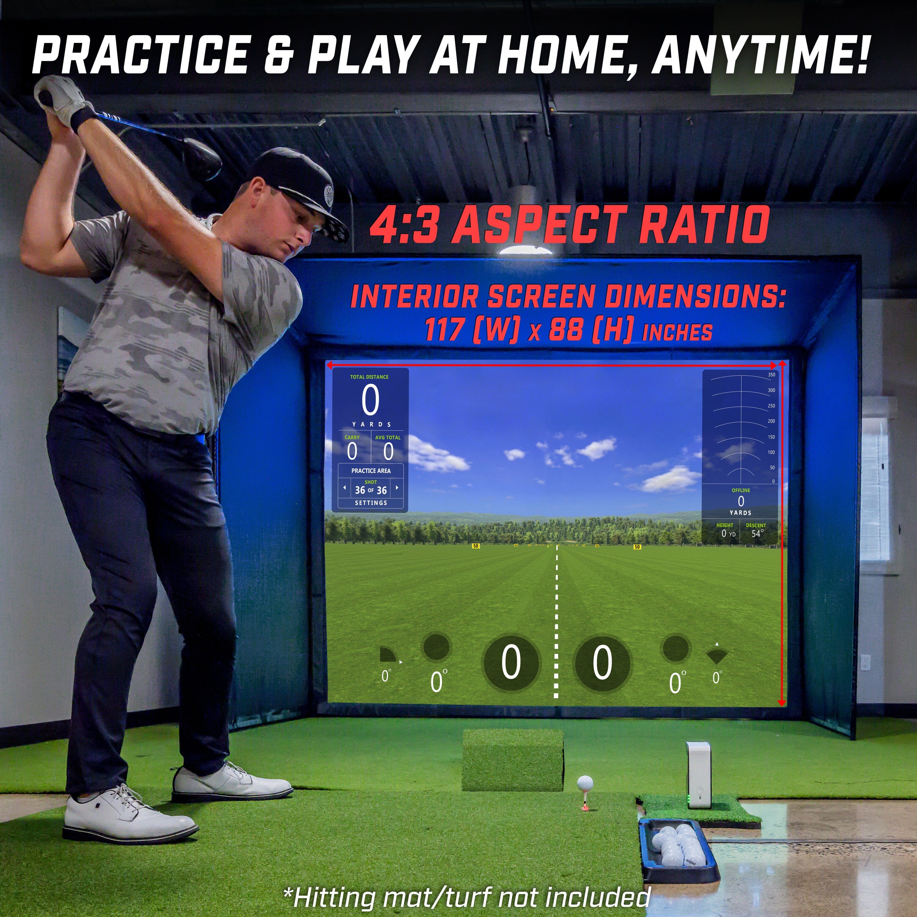 GoSports 10 x 8 ft Golf Simulator Enclosure Net - Complete Set with Frame and HD Impact Screen Kit