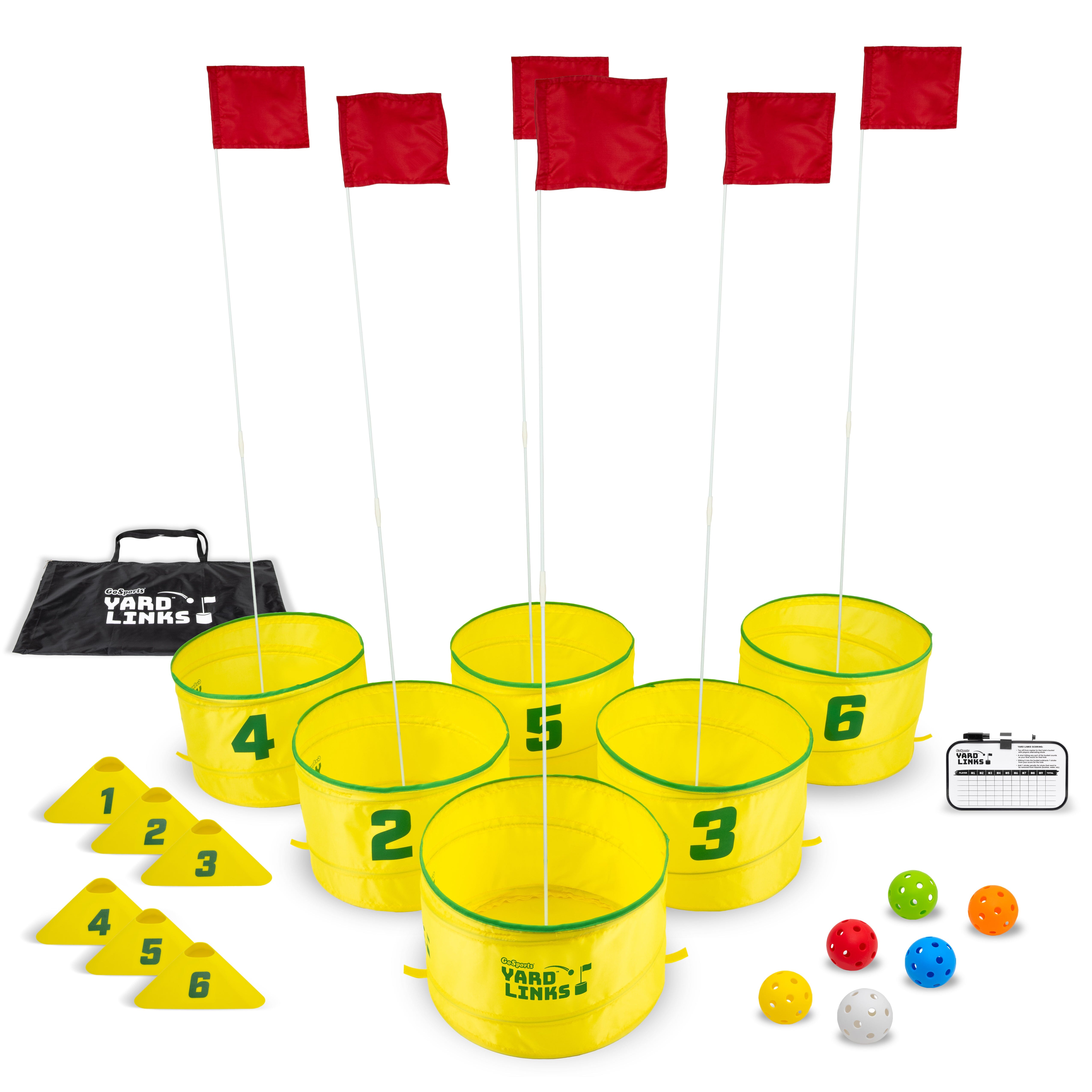 GoSports Yard Links Golf Game - Choose 3, 6, or 9 Hole Course - Includes Golf Buckets, Tee Markers, and Balls