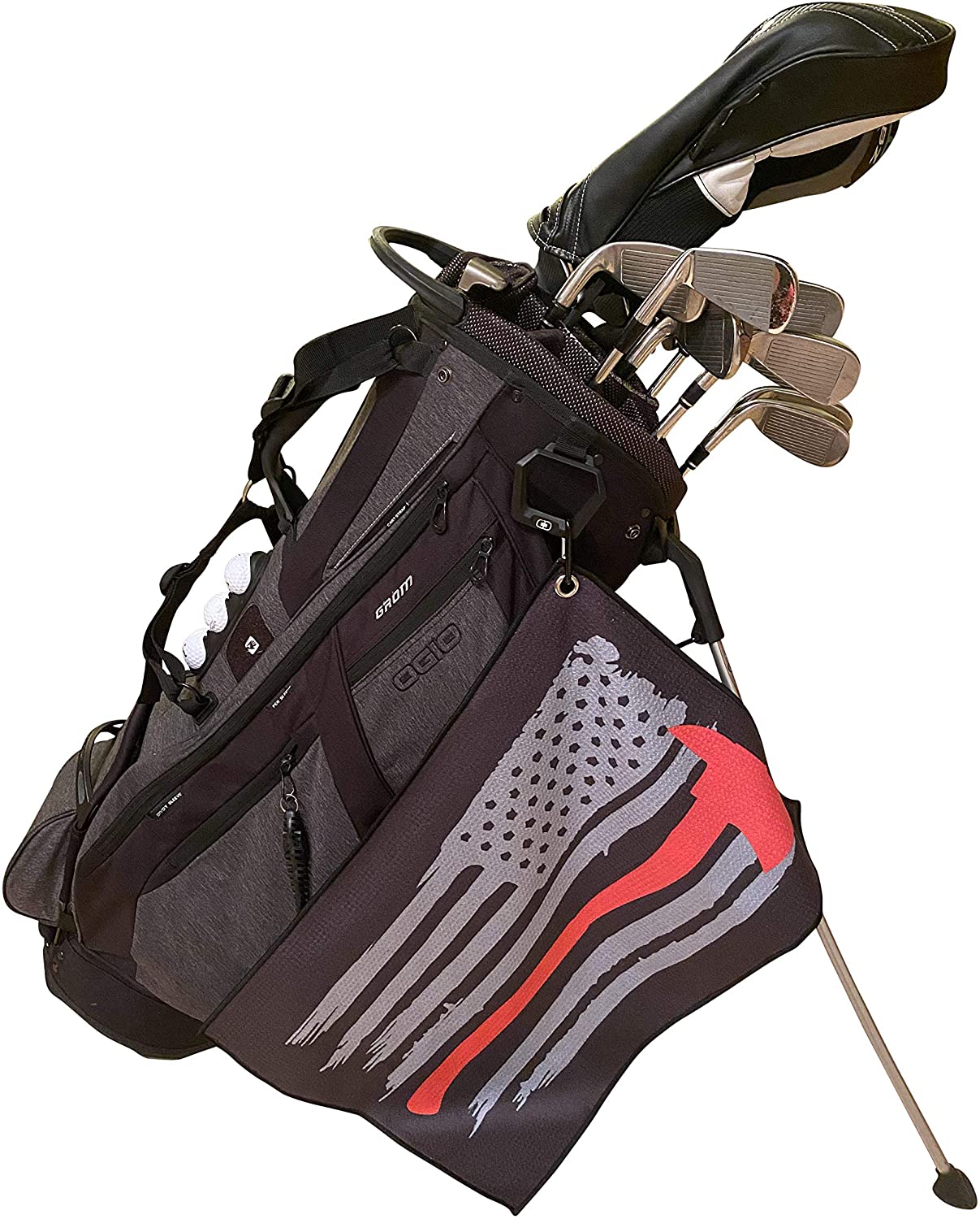 Microfiber Golf Towels - Firefighter Axe - Thin Red Line Golf Towel with Carabiner Clip - Cool Gift Ideas