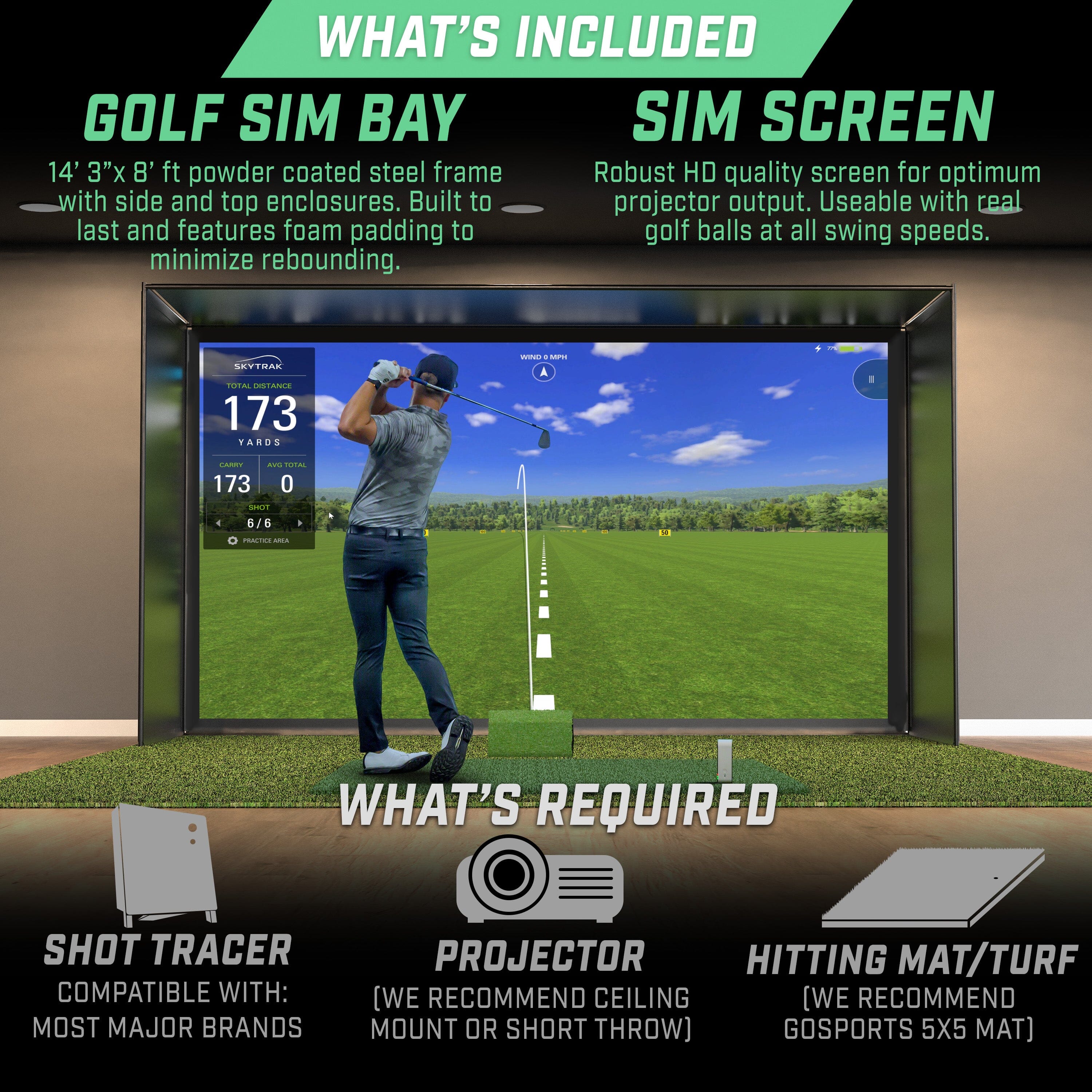 GoSports 14 x 8 ft Golf Simulator Enclosure Net - Complete Set with Frame and HD Impact Screen Kit