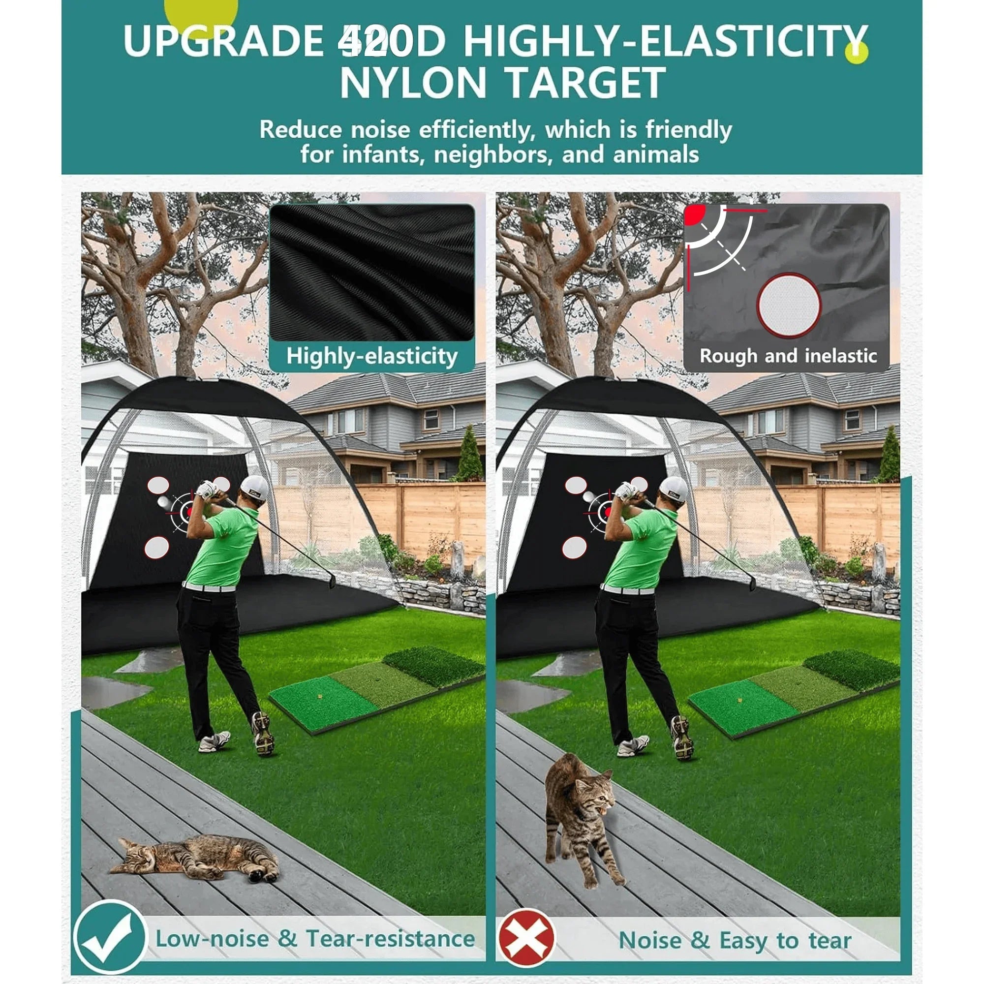 10x7FT Golf Practice Net with Mat & Target – Backyard Driving & Chipping Aid