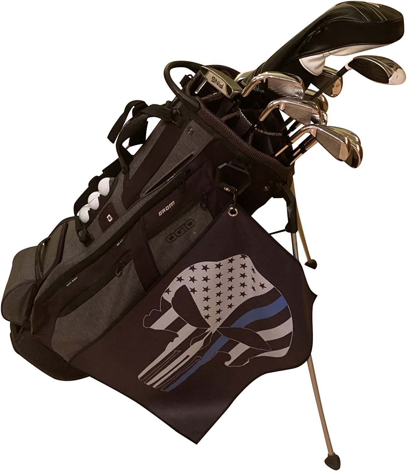 Thin Blue Line Punisher Police Golf Towels - Flag Golf Towel Gift with Bag Clip