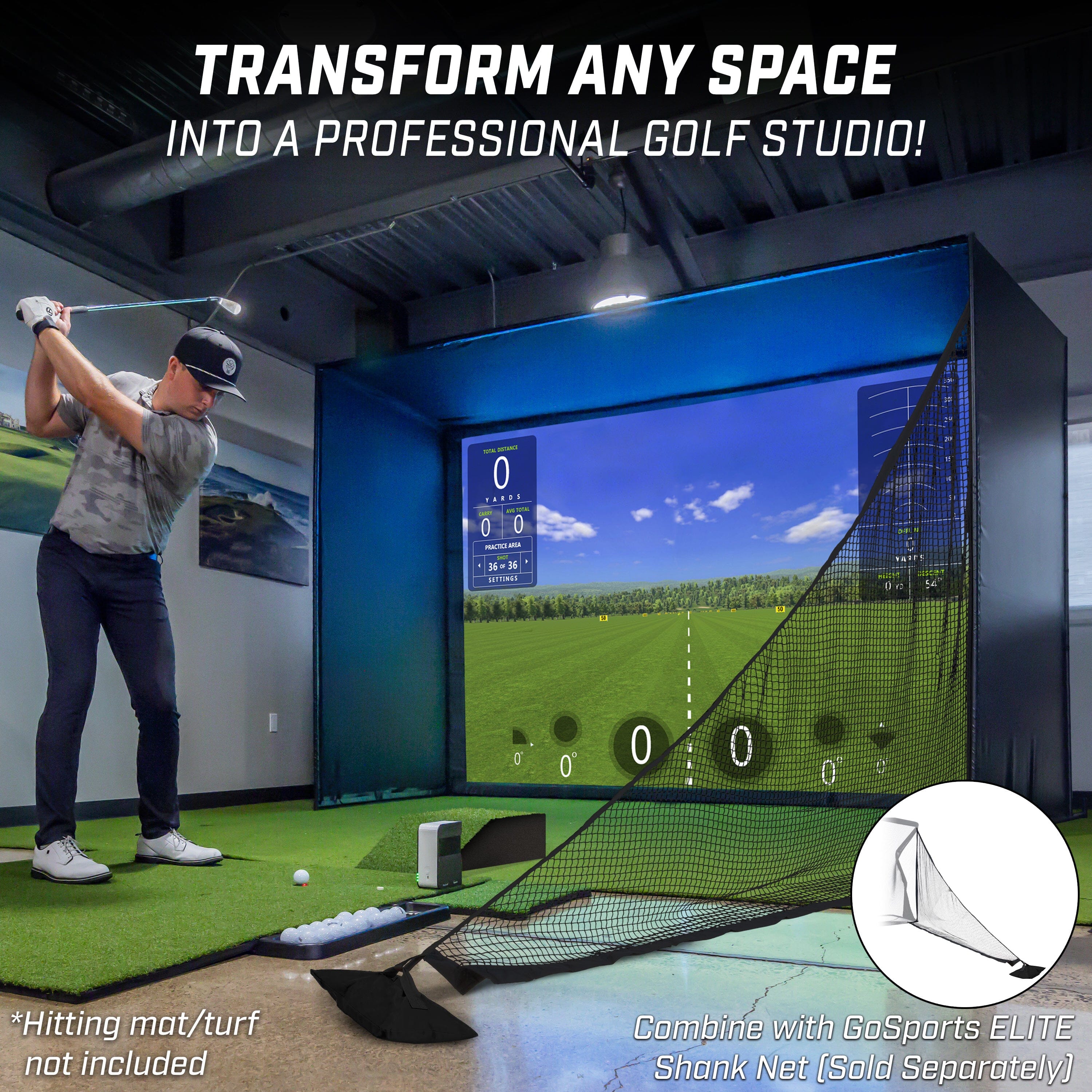 GoSports 10 x 8 ft Golf Simulator Enclosure Net - Complete Set with Frame and HD Impact Screen Kit