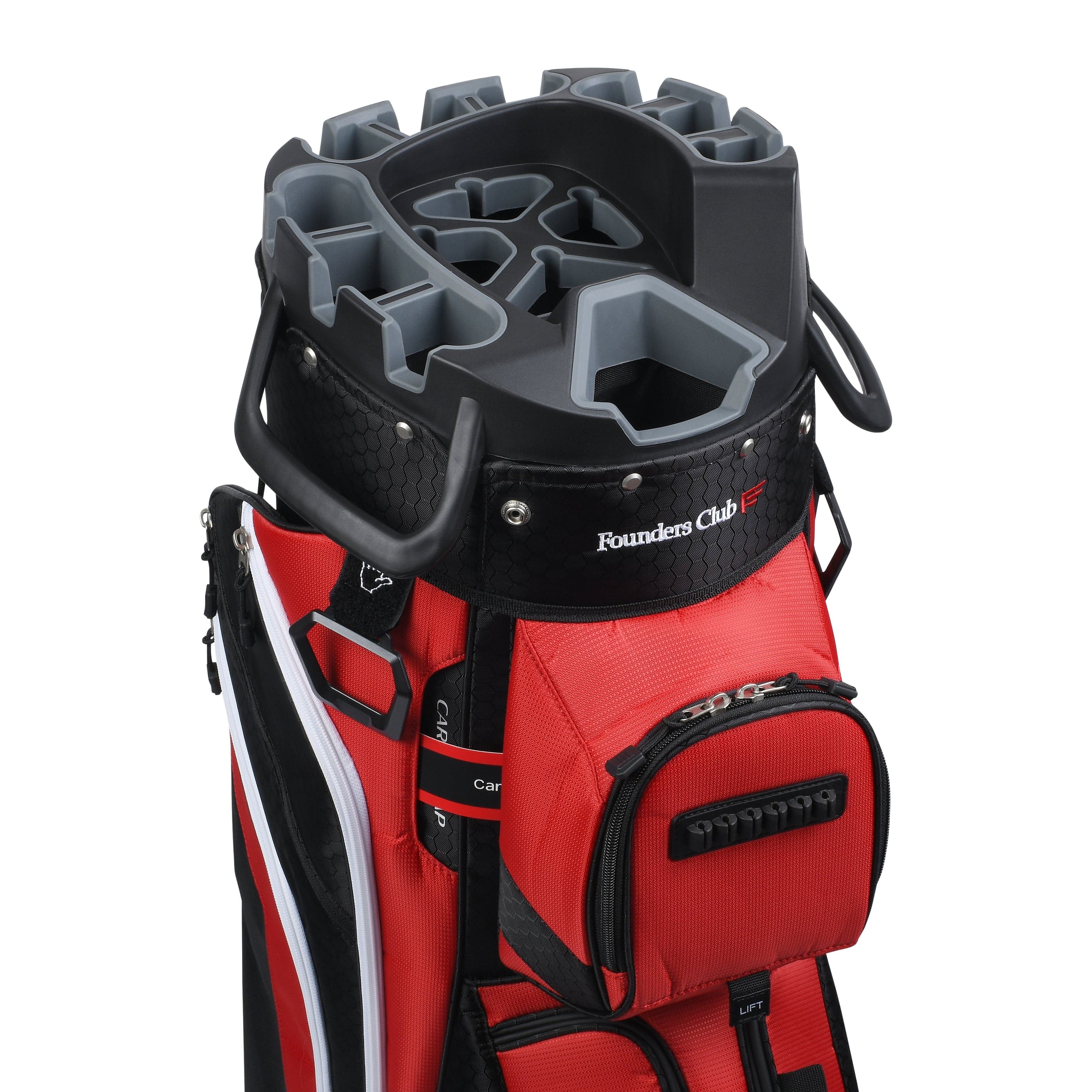 golf bag rain hood snap on Founders Club 4th Generation Tour Series Club Lock Organizer Golf Cart Bag for Men with 14 Way Anti Rattle Divider Top- Free Snap On Rain Hood-Full Le
