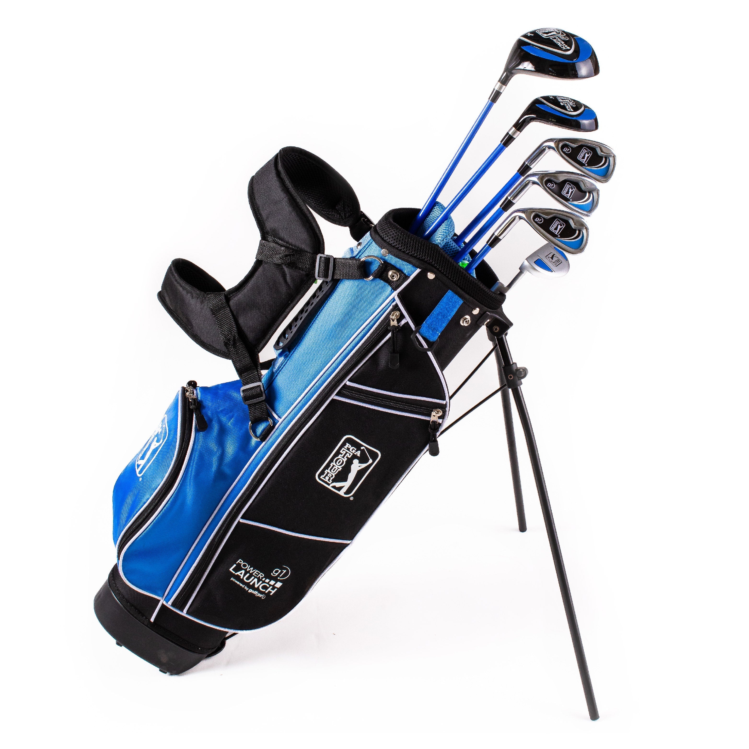 PGA TOUR® Juniors Left Handed Blue Golf Club Set by Golfgen® for Player Heights 4'8" - 5'3" | Complete Junior Golf Club Set