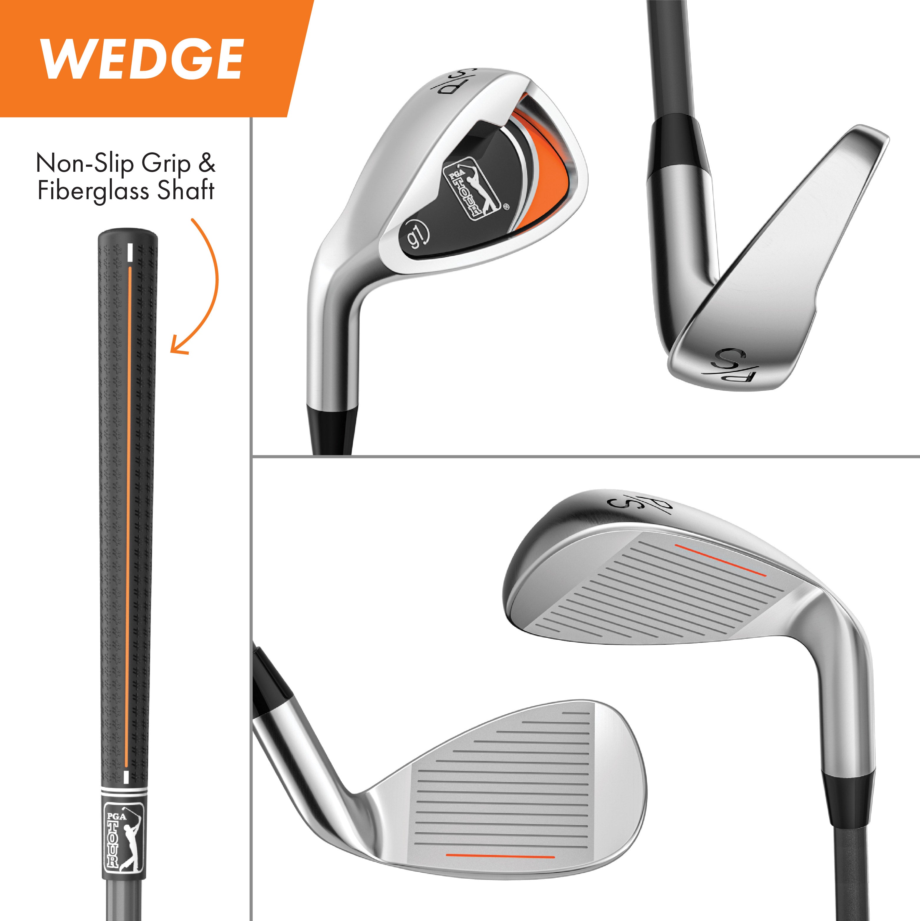 PGA TOUR® Juniors Left Handed Orange Golf Club Set by Golfgen® for Player Heights 5'3" - 5'10" | Complete Junior Golf Club Set