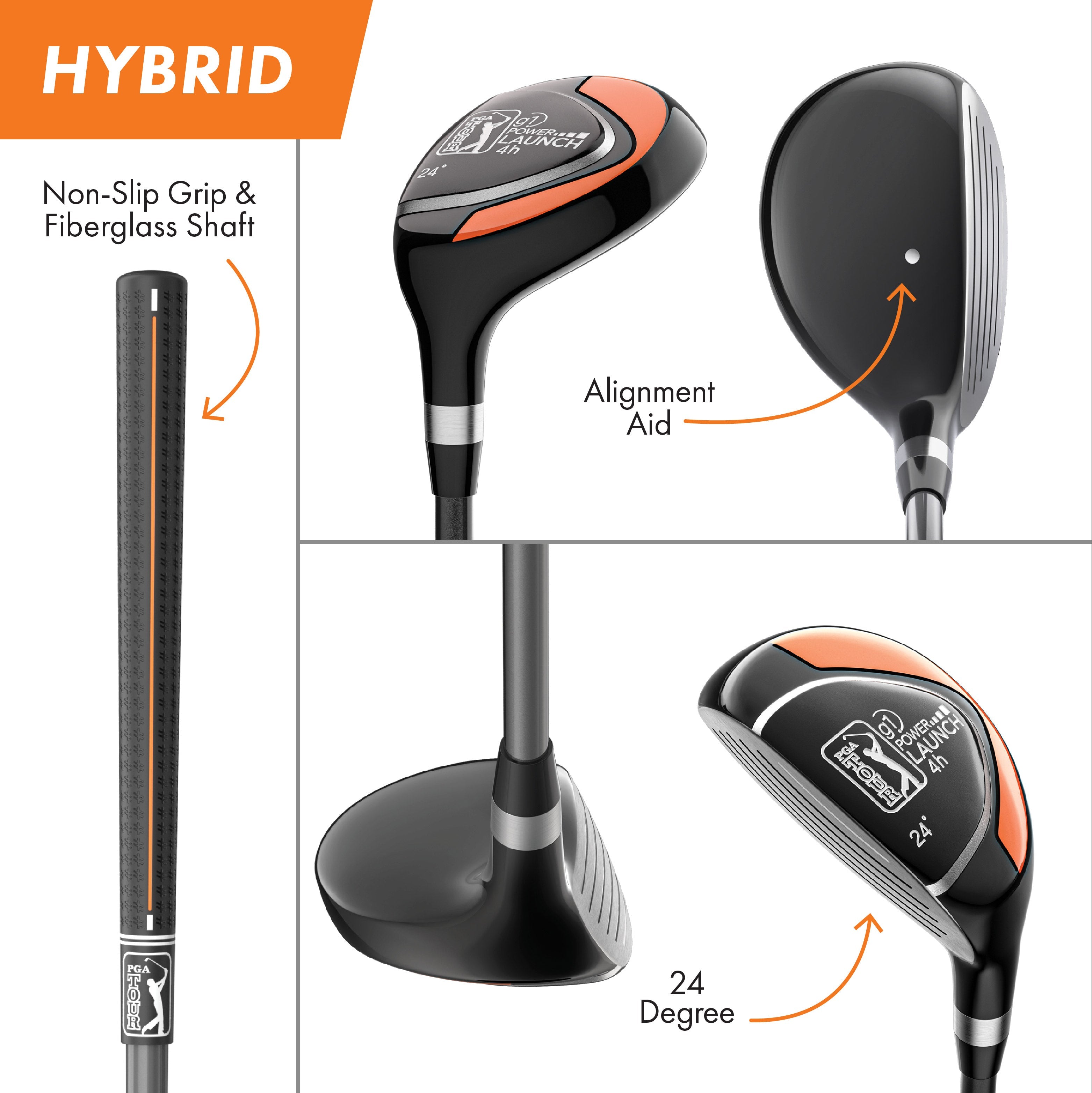 PGA TOUR® Juniors Left Handed Orange Golf Club Set by Golfgen® for Player Heights 5'3" - 5'10" | Complete Junior Golf Club Set