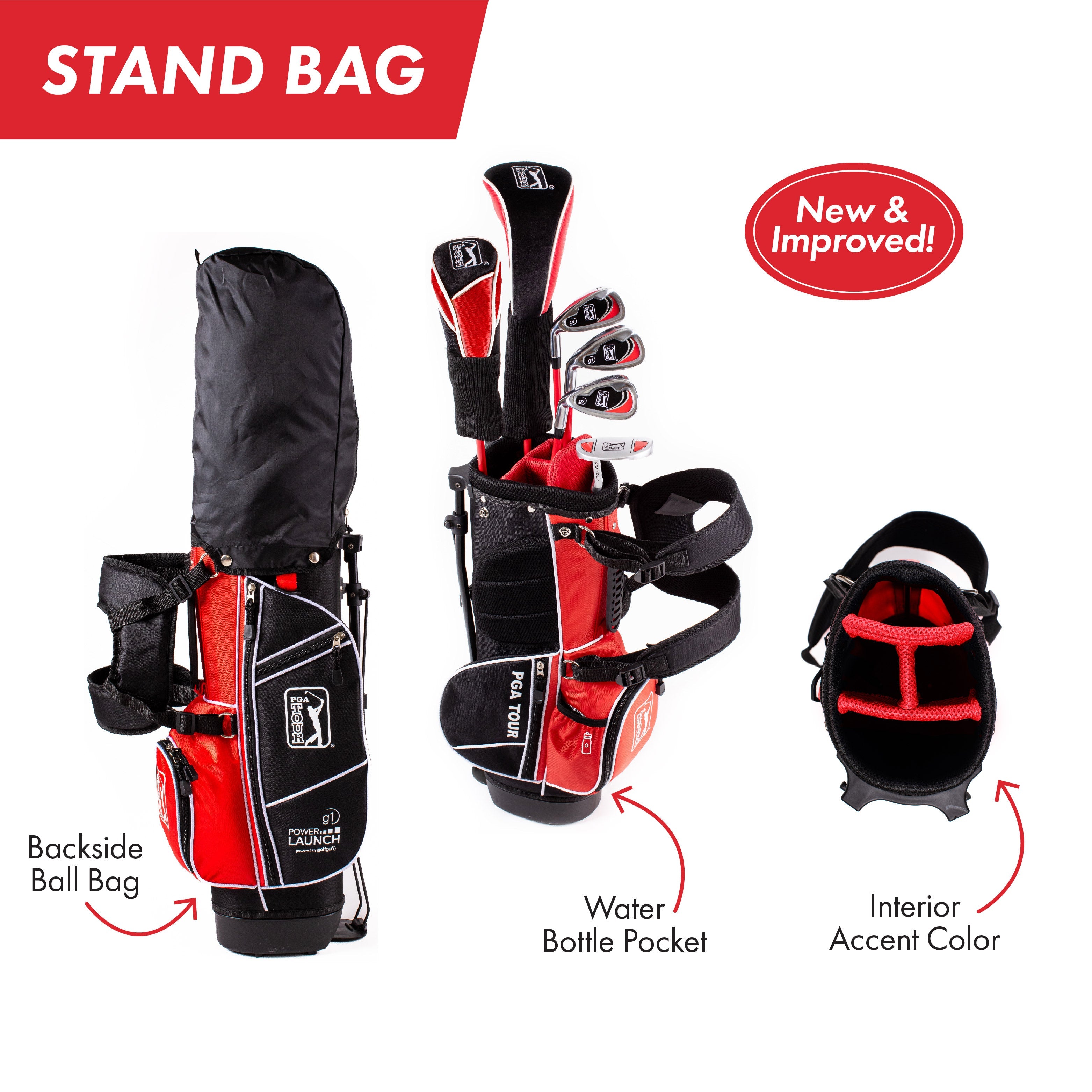 Golfgen™ PGA Tour G1 Series Kids Left Handed Golf Club Set With 6 Clubs, Stand Golf Bag & 10 Total Pieces | Golf Clubs and Sets for Heights 4'1" - 4'8" | Complete Golf Club Sets | Young Men & Women Golf Clubs Ages 5-8