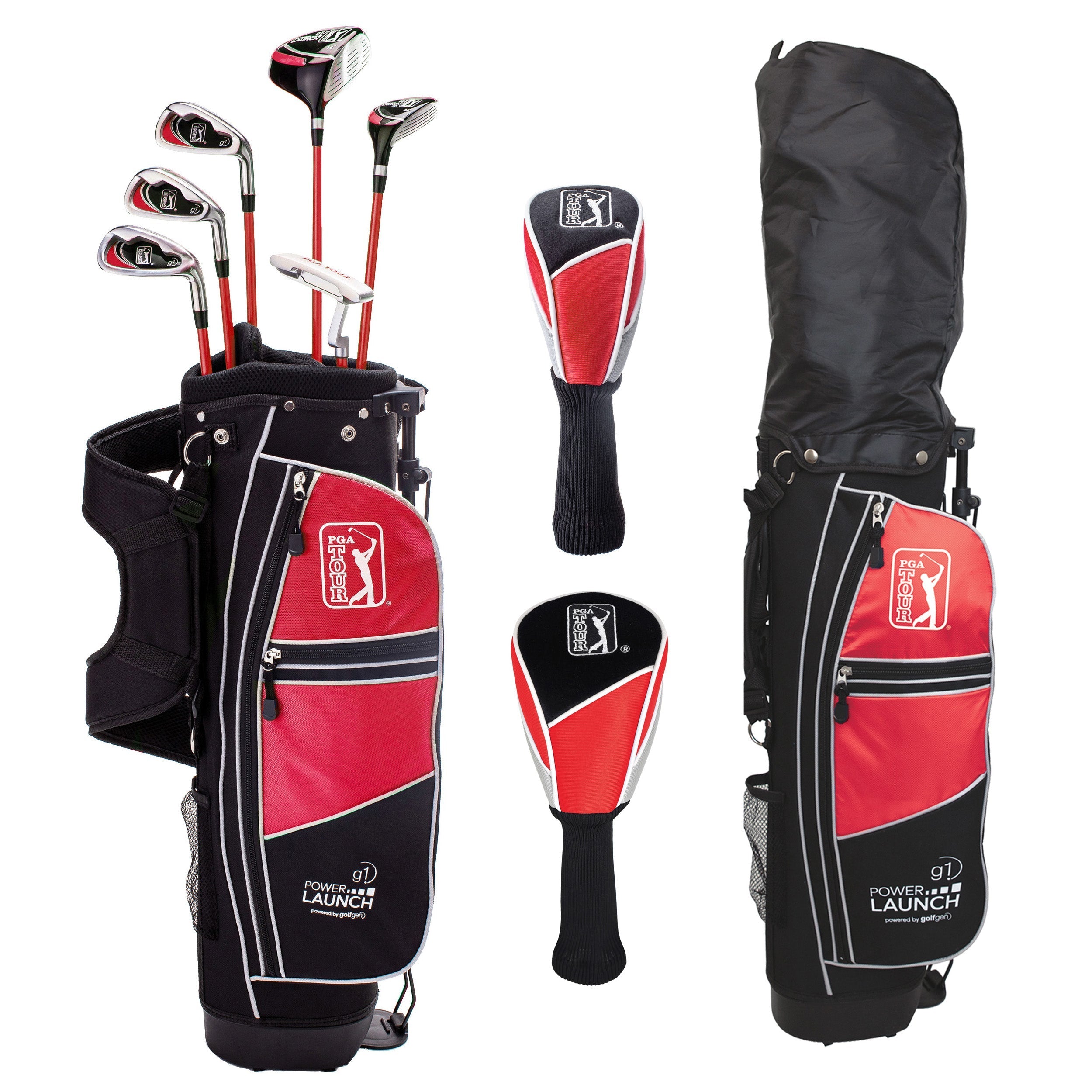 PGA TOUR® Juniors 10 Piece Right Handed Red Golf Club Set for Player Heights 4'1"-4'8" | Complete Junior Golf Club Set