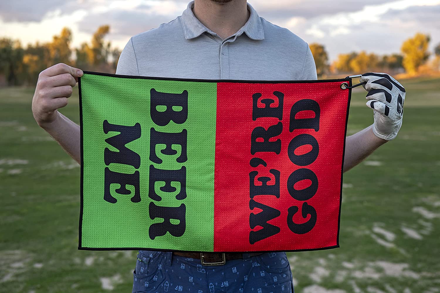 BEER ME Microfiber Golf Towel - Funny Golf Gift with Carabiner