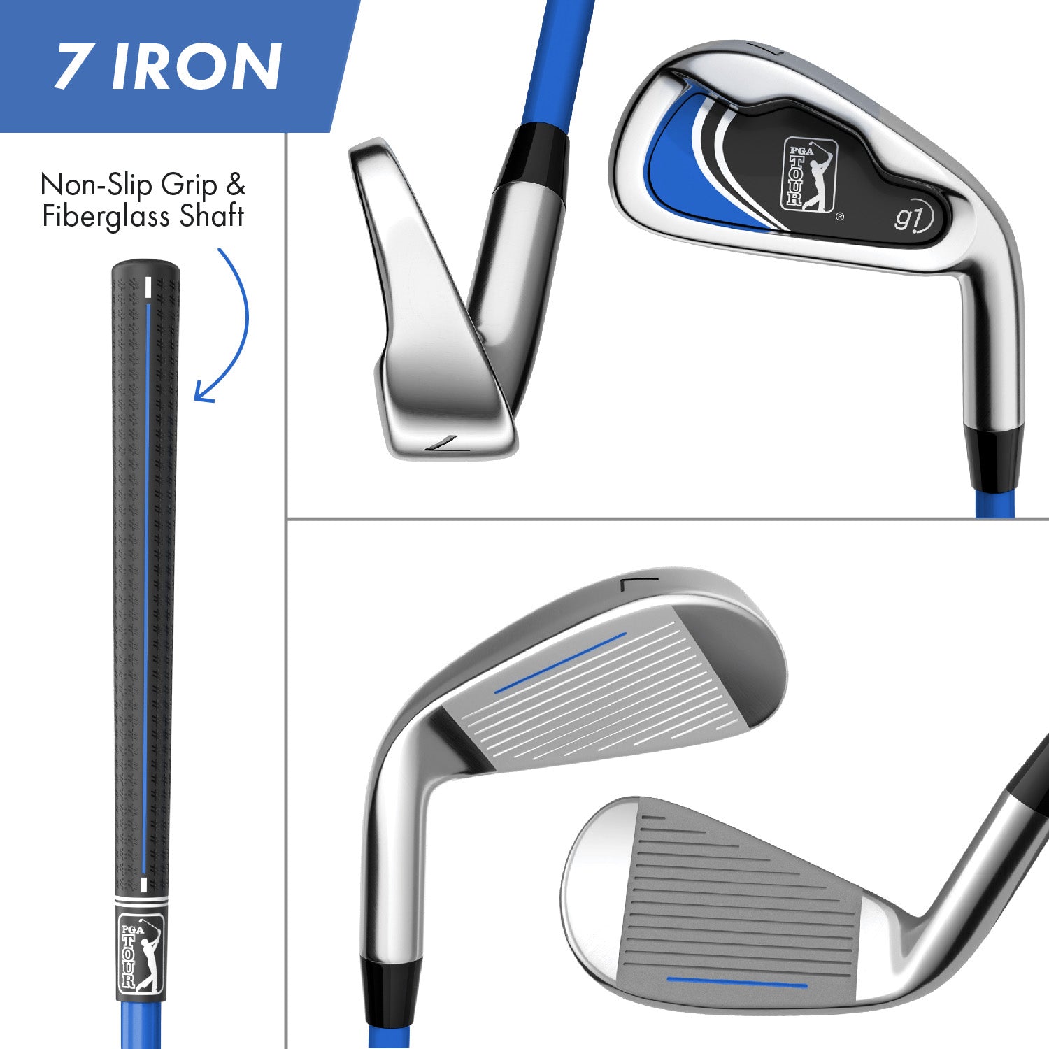 PGA TOUR® Juniors Right Handed Blue Golf Club Set by Golfgen® for Player Heights 4'8" - 5'3" | Complete Junior Golf Club Set