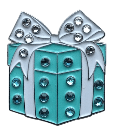 Blue Gift Box Ball Marker & Hat Clip with Crystals by ReadyGOLF