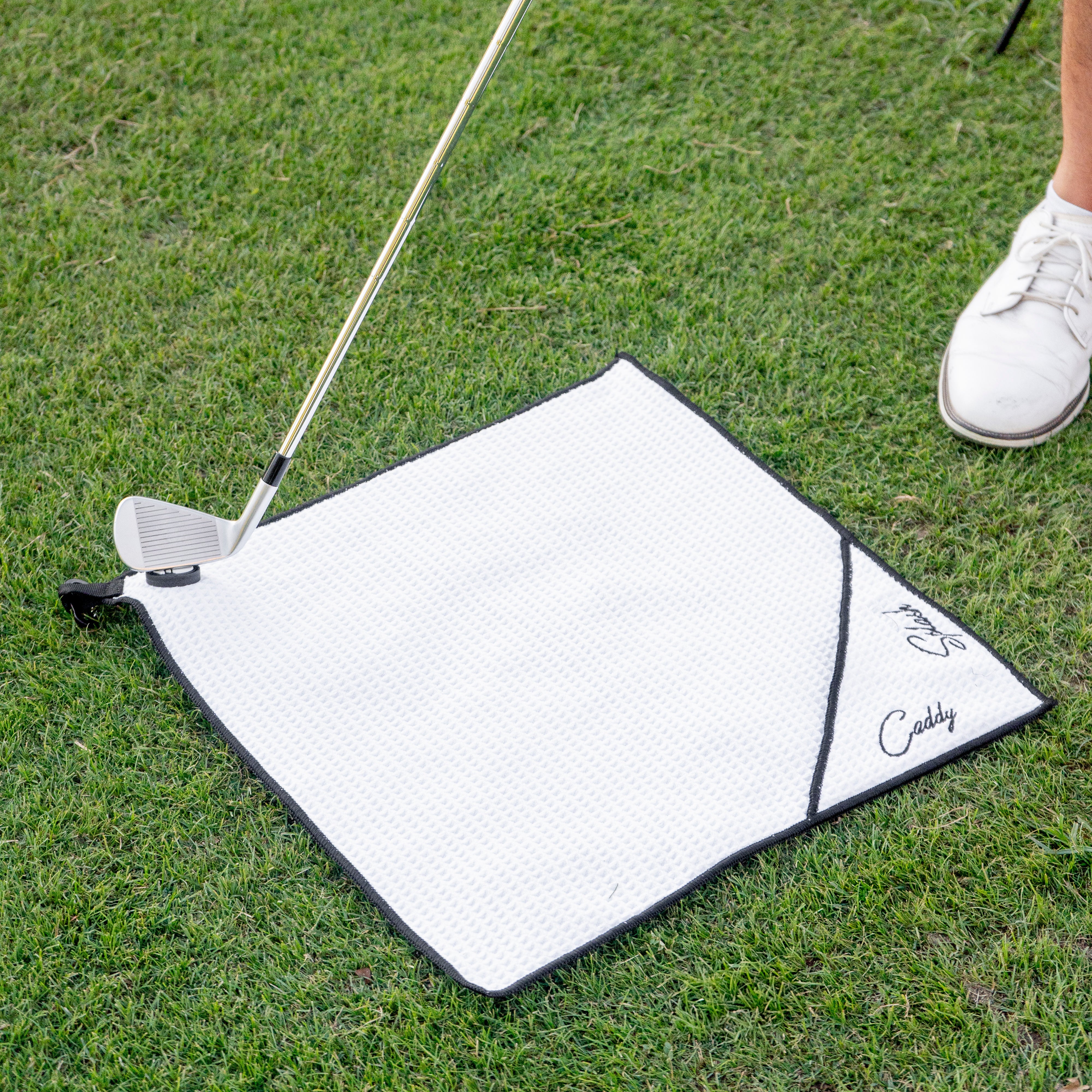 Magnetic Golf Towel with Ball Pocket - (White)