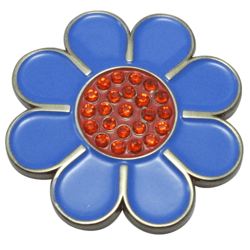 Hippie Flower Blue & Red Crystal Ball Marker & Hat Clip by ReadyGOLF
