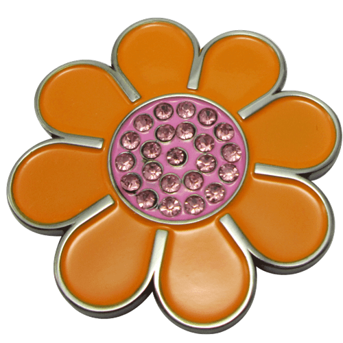 Hippie Flower Orange & Pink Crystal Ball Marker & Hat Clip by ReadyGOLF