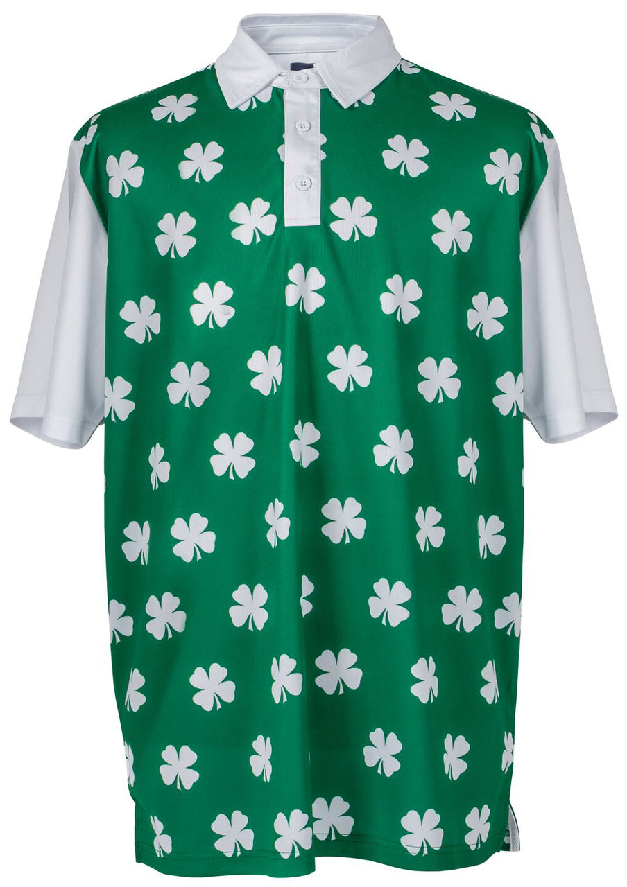 Four-Leaf Clover (White) Mens Golf Polo Shirt by ReadyGOLF