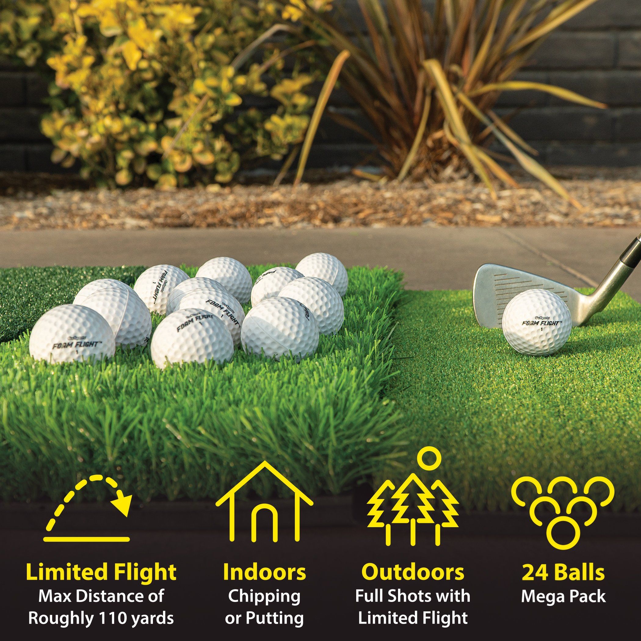 GoSports Foam Flight Practice Golf Balls - Choose White or Yellow - Pack of 24 Limited Flight Training Balls