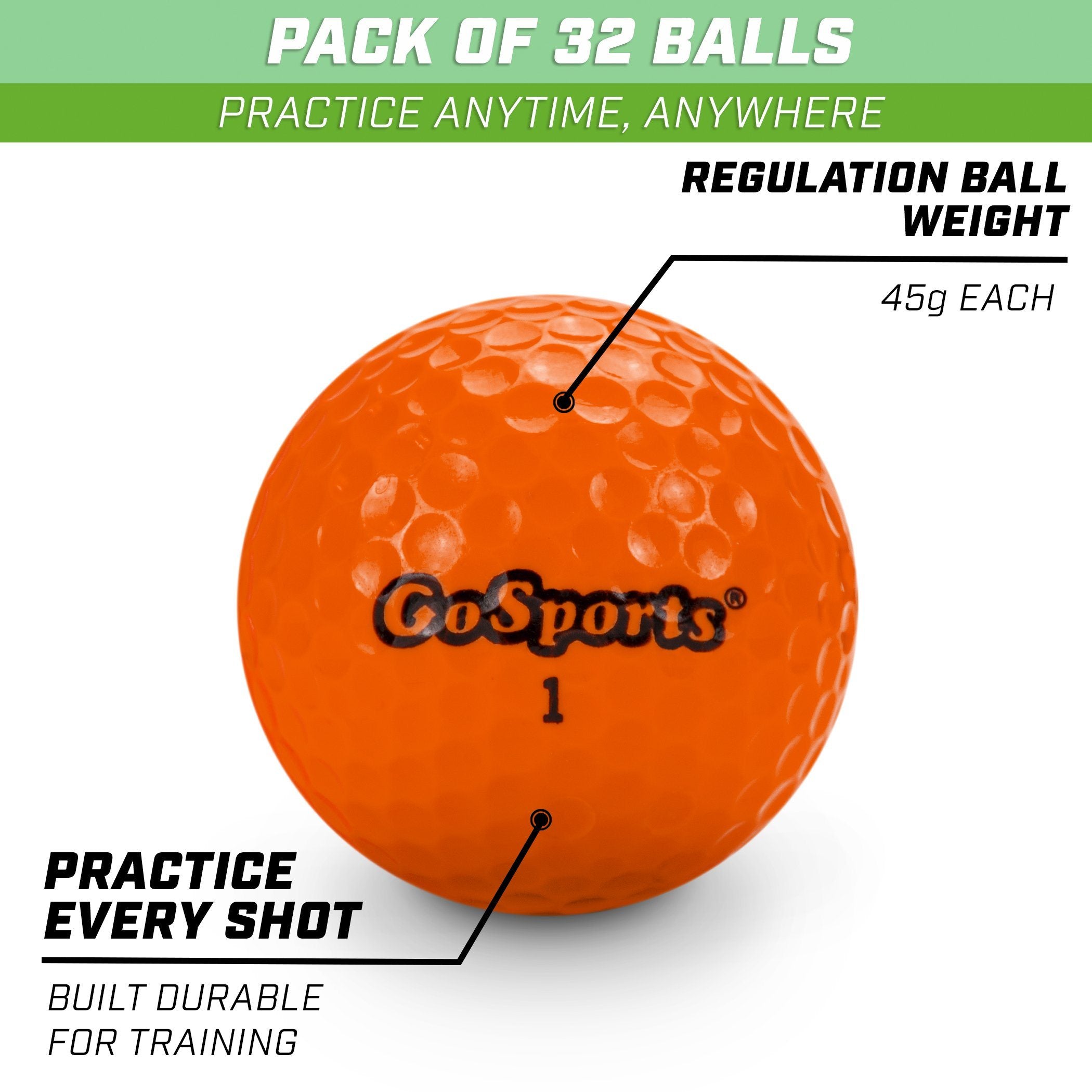 GoSports All Purpose Golf Balls for Play or Practice - Choose 16 or 32 Packs with Tote Bag