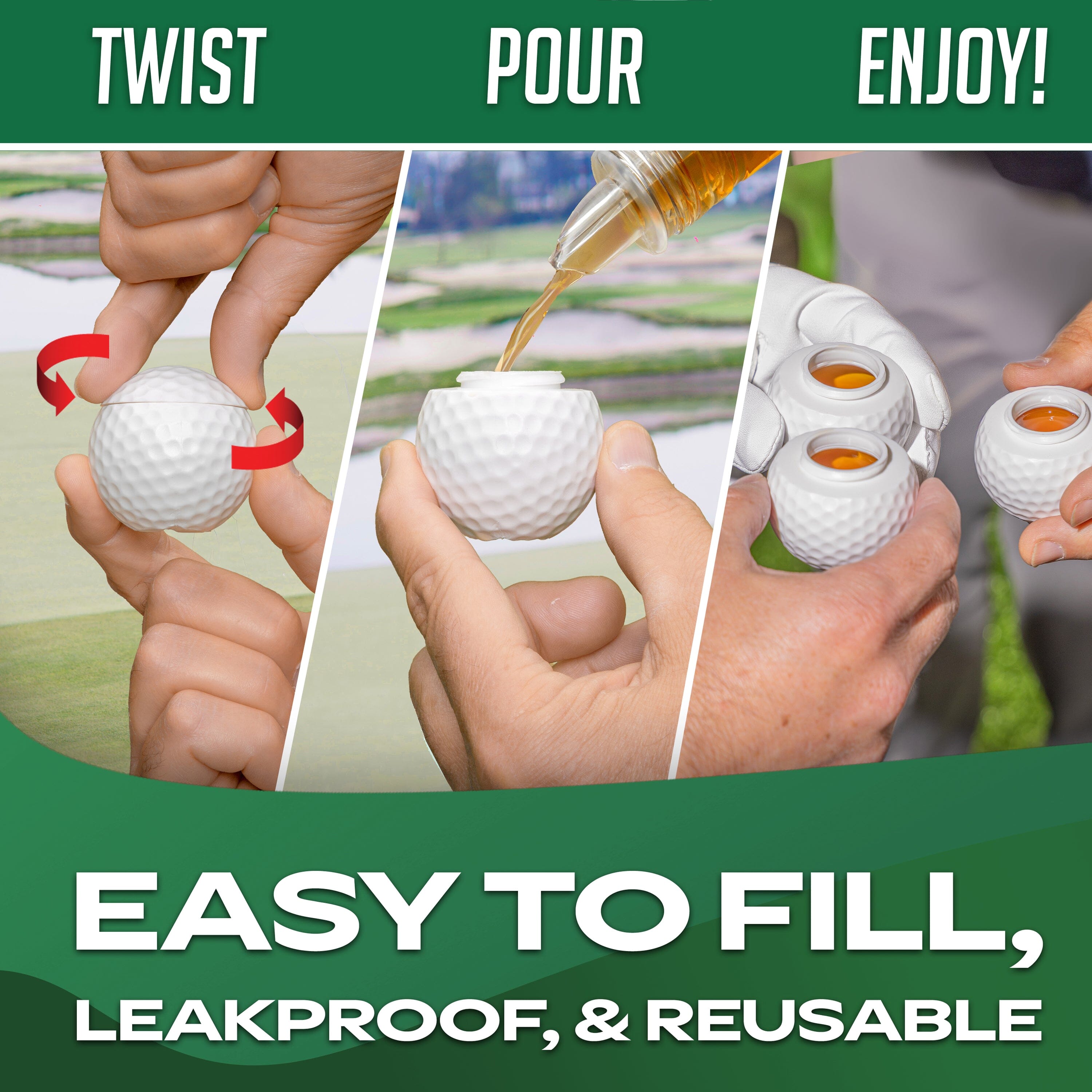 GoSports Mulligan Shots Golf Ball Shot Glasses with Lids - 3 Pack Golf Party Favors - Funny Golf Gifts for Men