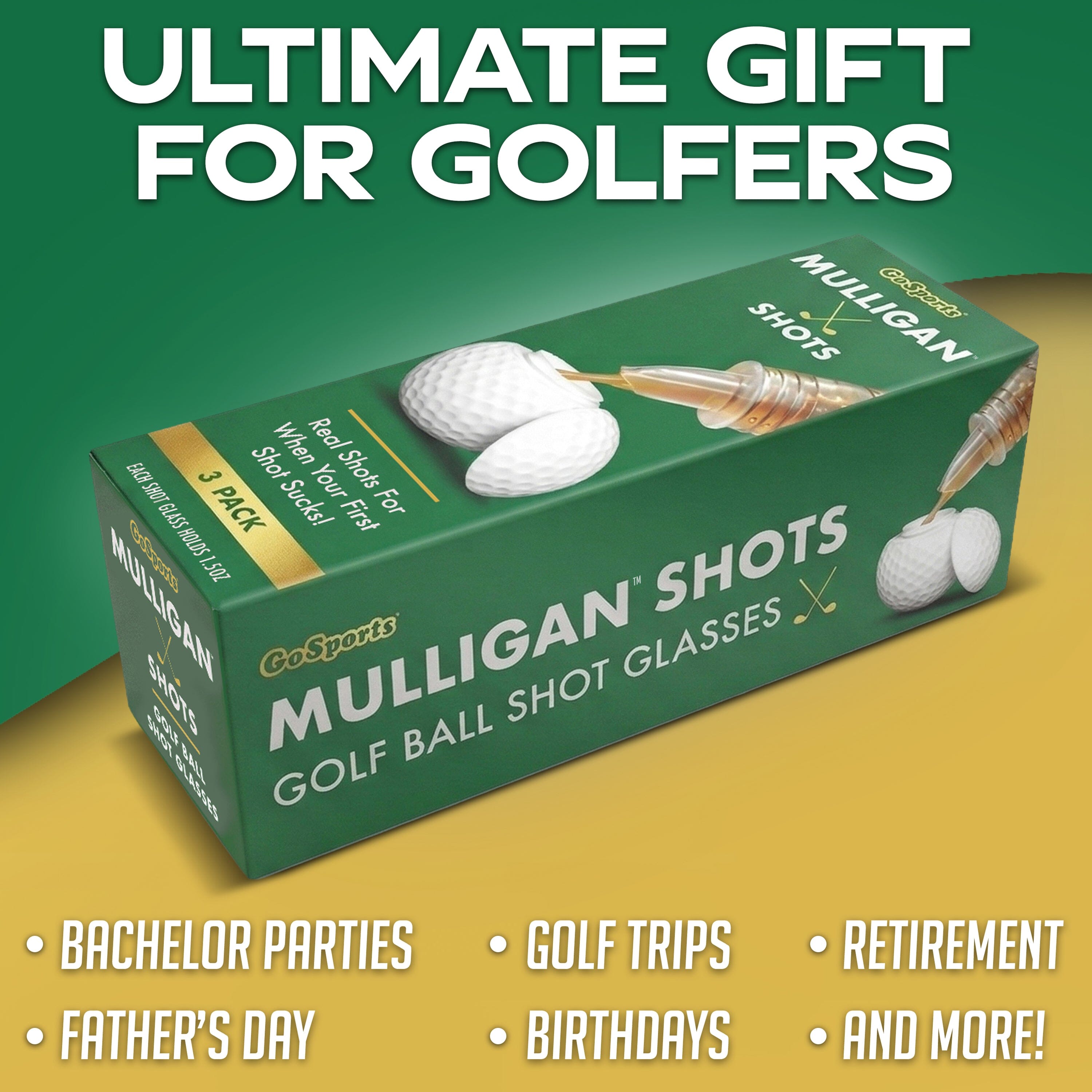 GoSports Mulligan Shots Golf Ball Shot Glasses with Lids - 3 Pack Golf Party Favors - Funny Golf Gifts for Men