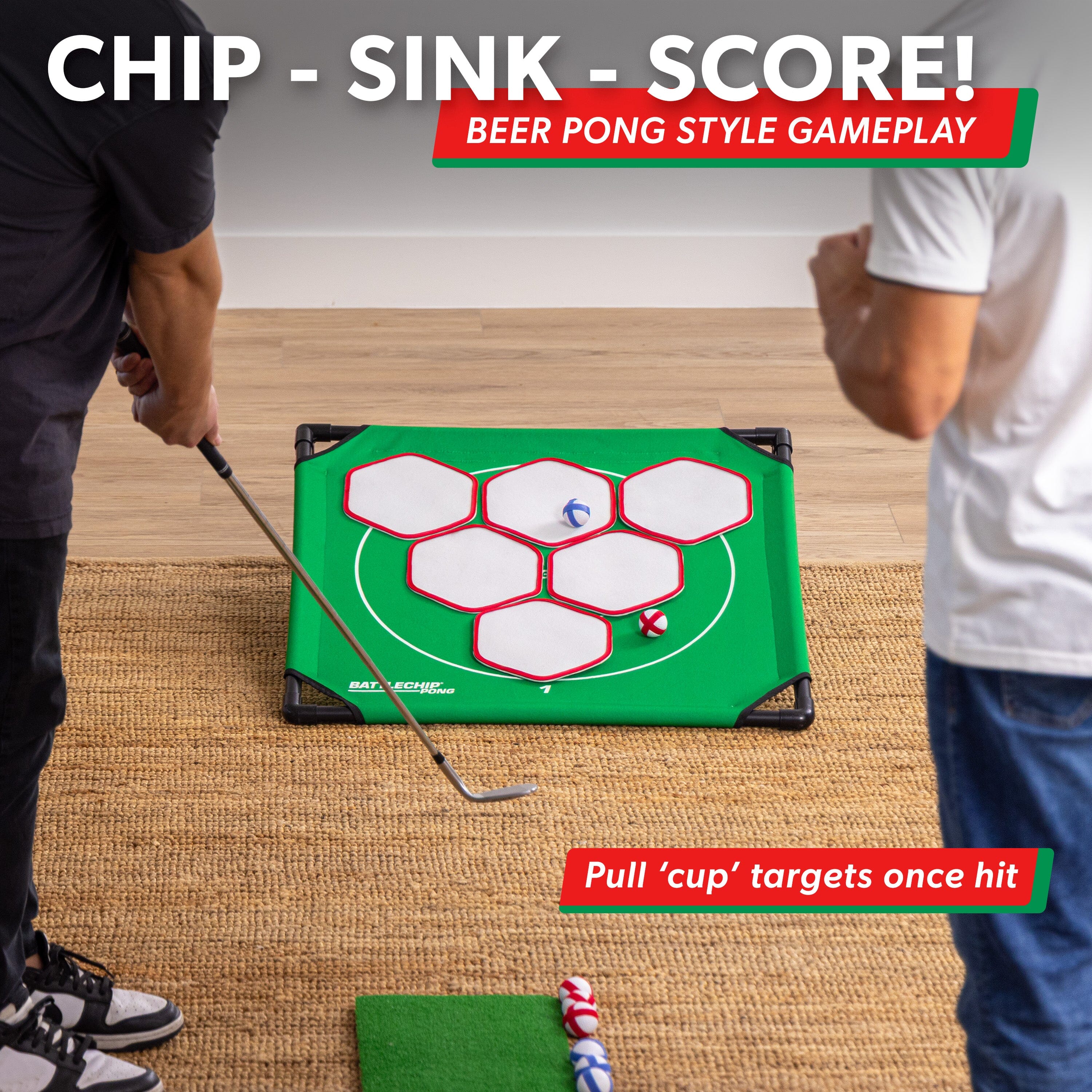 GoSports BattleChip Pong Chipping Golf Games For Adults and Families - Outdoor & Indoor Golf Game Set - Home, Backyard, Lawn, Beach, & More - 1 Board