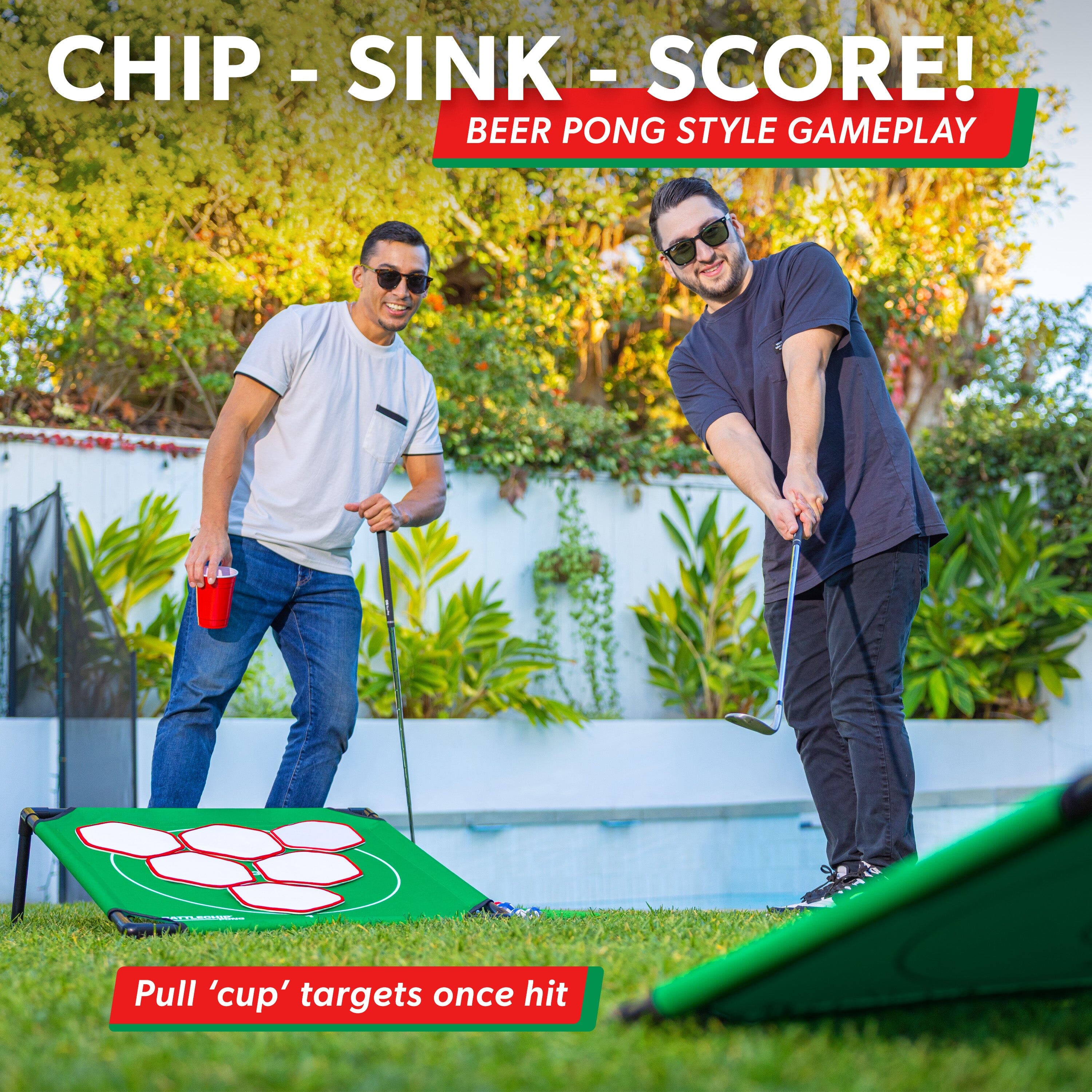 GoSports BattleChip Pong Chipping Golf Games For Adults and Families - Outdoor & Indoor Golf Game Set - Home, Backyard, Lawn, Beach, & More - 1 Board