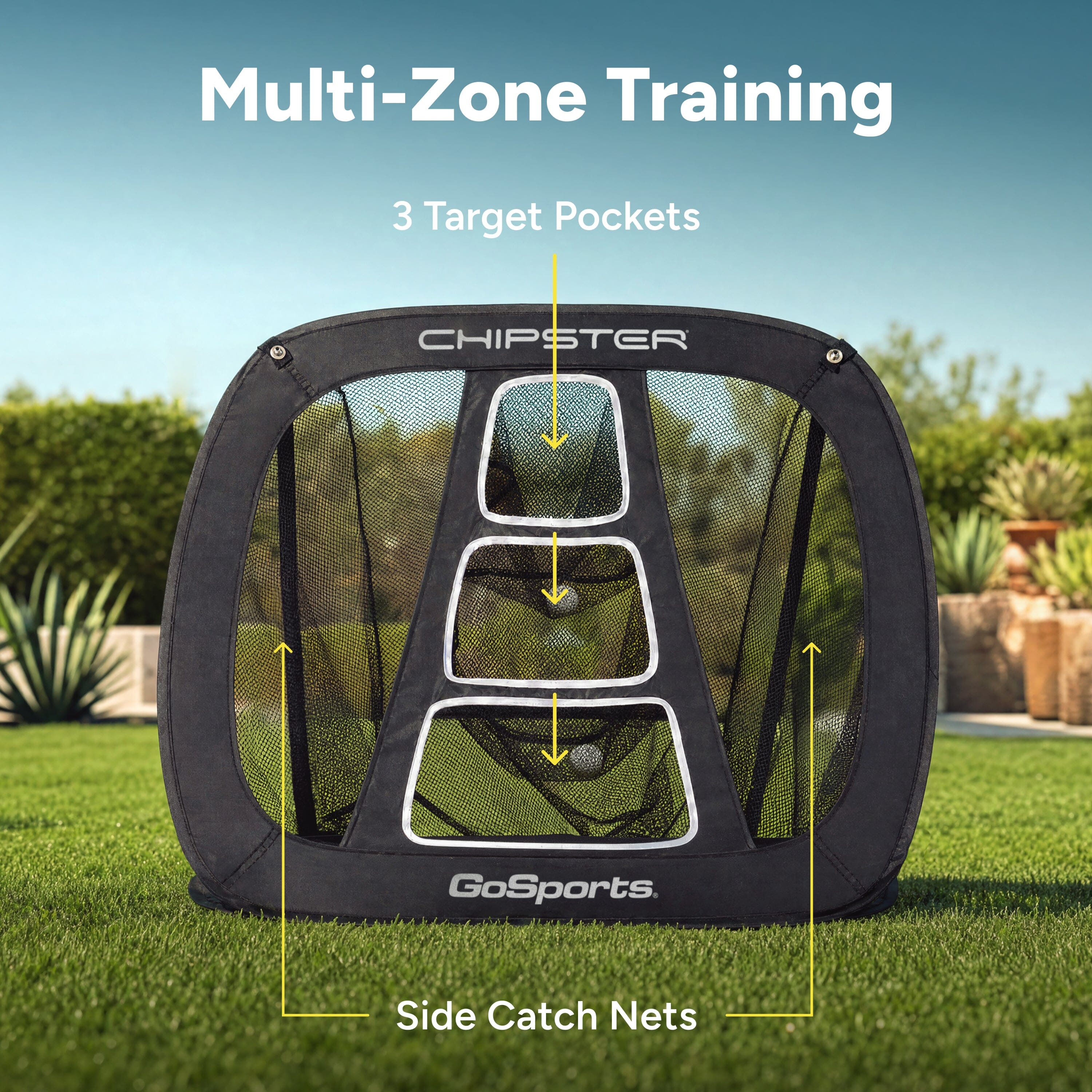 GoSports Chipster PRO Golf Chipping Net - Portable Outdoor & Indoor Golf Practice Target with Hitting Mat and 4 Foam Balls - Best Gifts for Golfers - Black