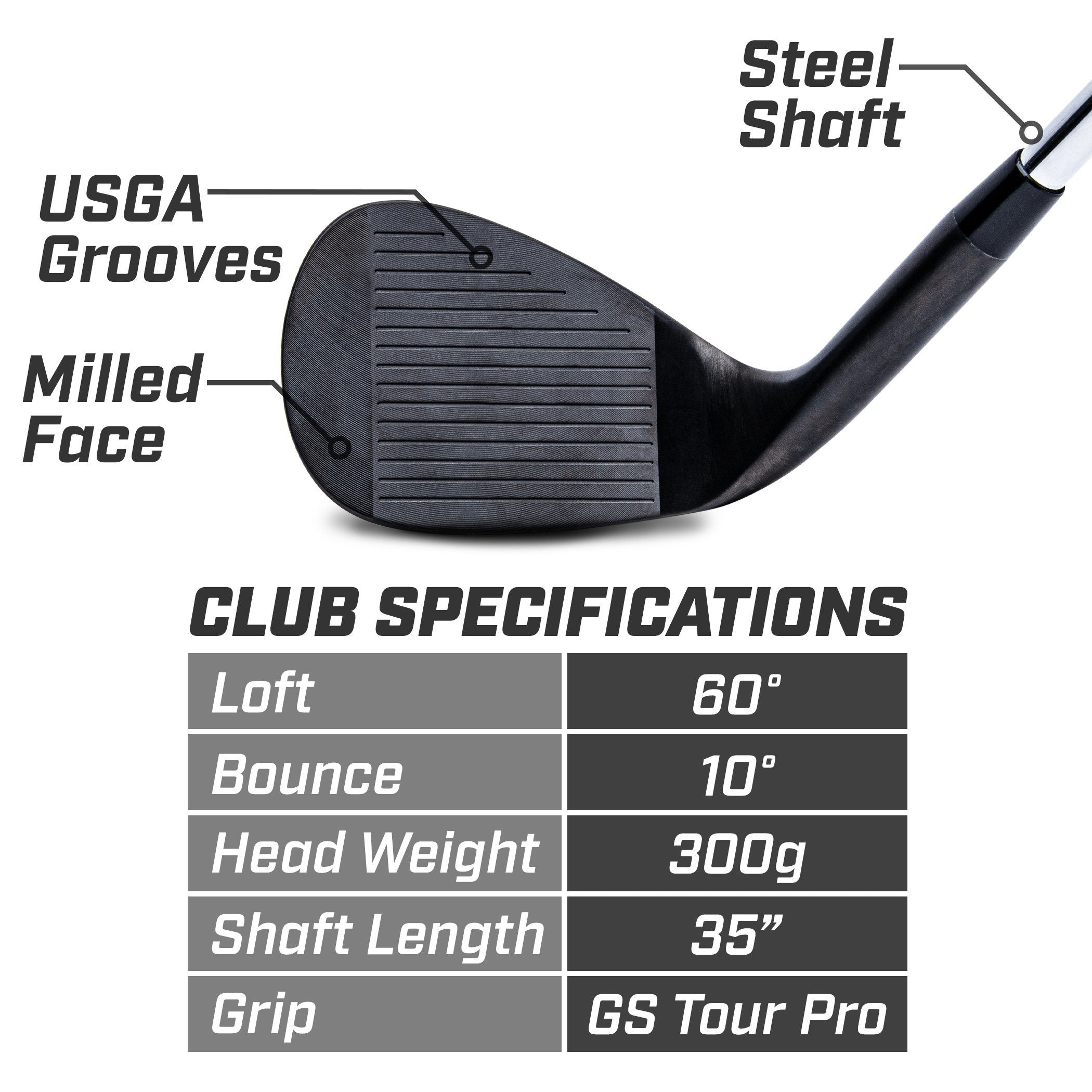 GoSports Tour Pro Golf Wedge - 60 Degree Black