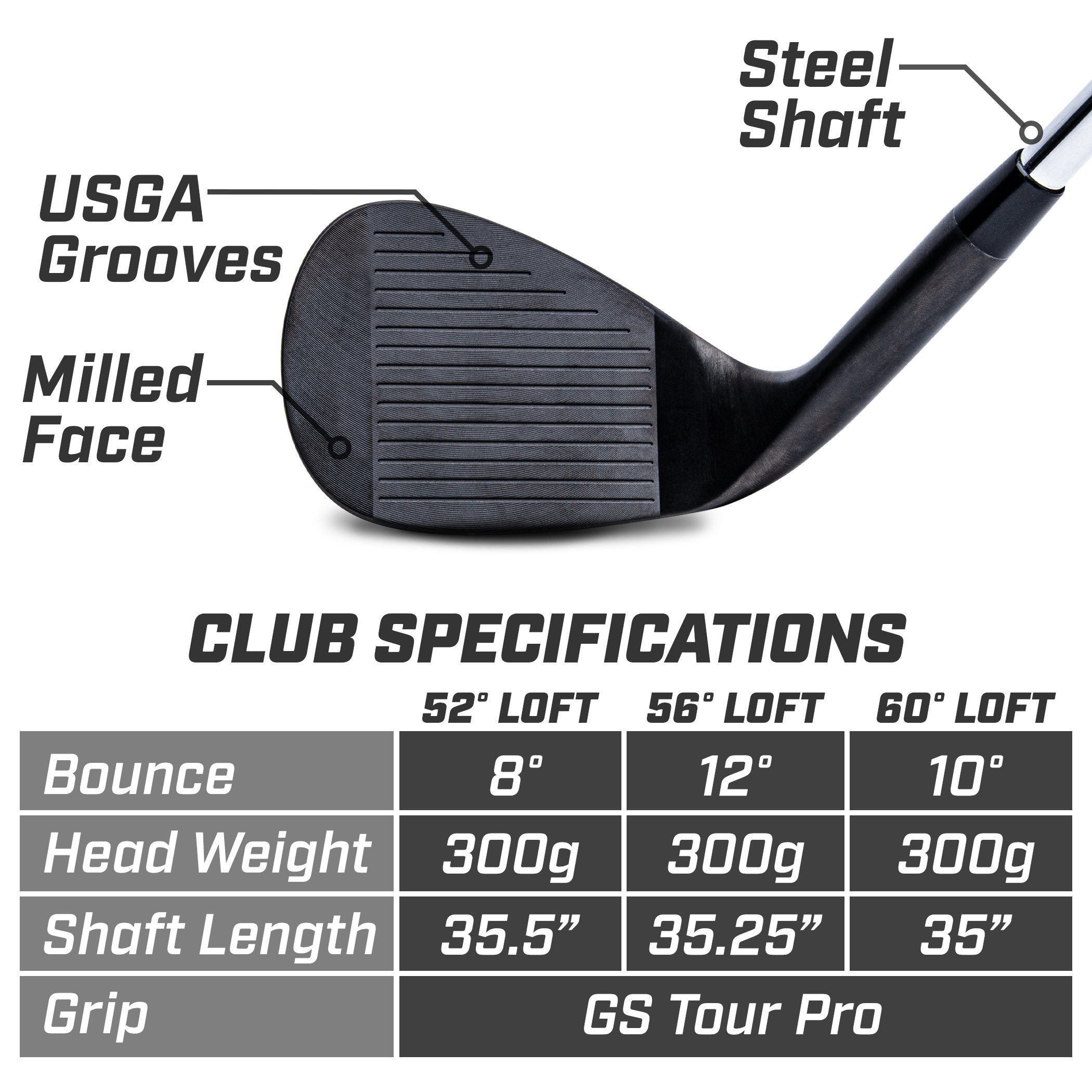 GoSports Tour Pro Golf Wedge Set - Black