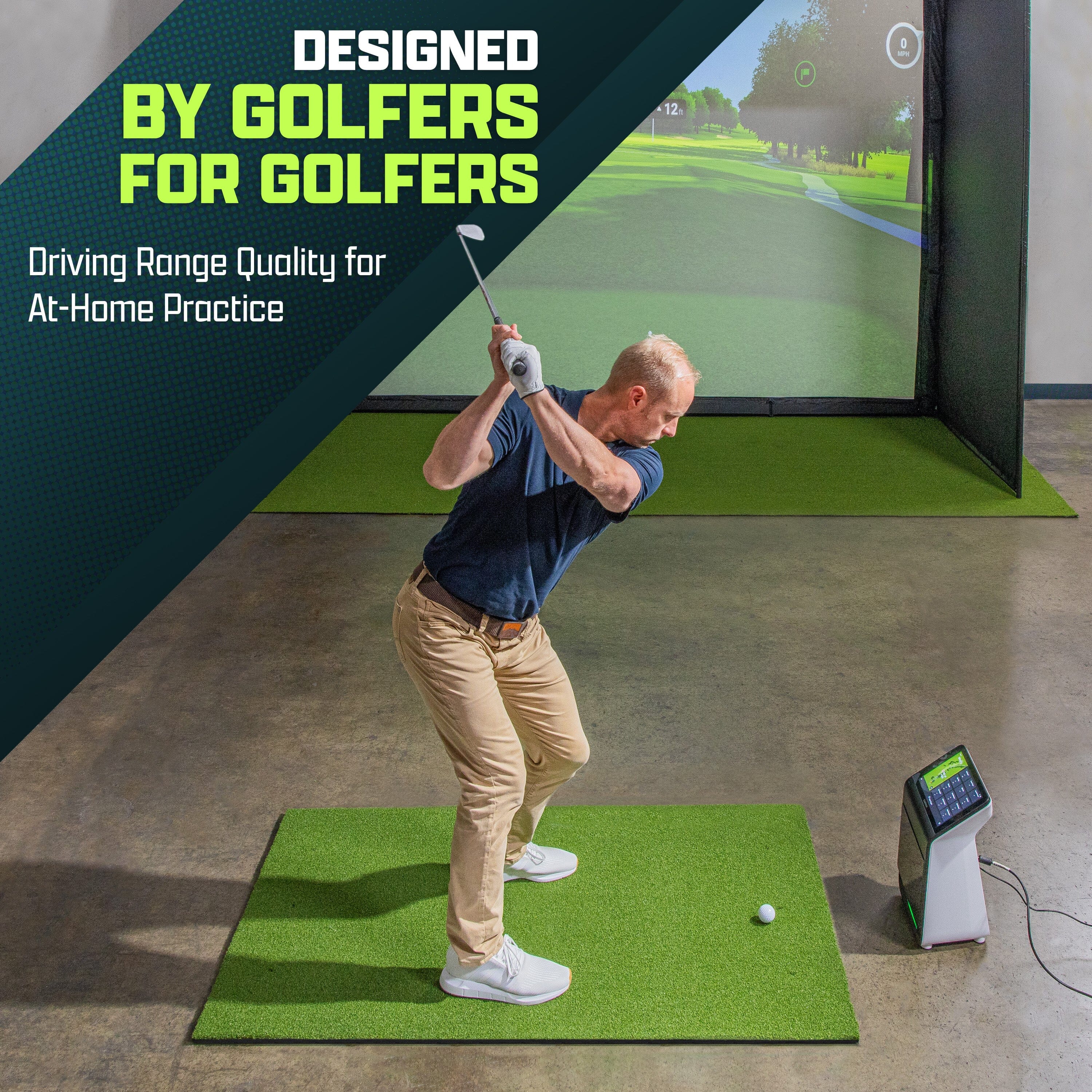 GoSports Golf Hitting Mat - ELITE 5 x 3 ft - 5 mm Artificial Turf Training Mat for Indoor/Outdoor Swing Practice, Includes 3 Rubber Tees