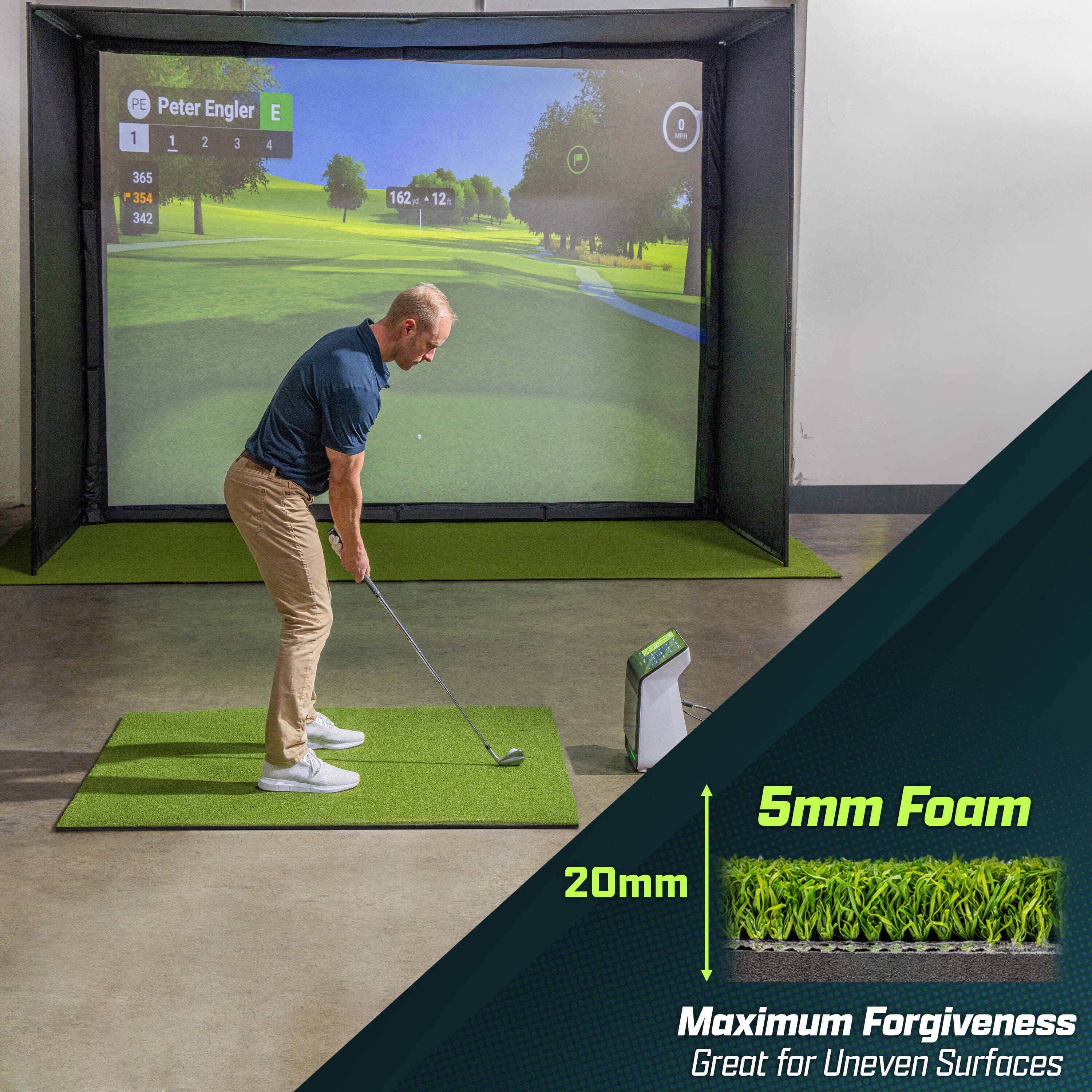 GoSports Golf Hitting Mat - ELITE 5 x 4 ft - 5 mm Artificial Turf Training Mat for Indoor/Outdoor Swing Practice, Includes 3 Rubber Tees