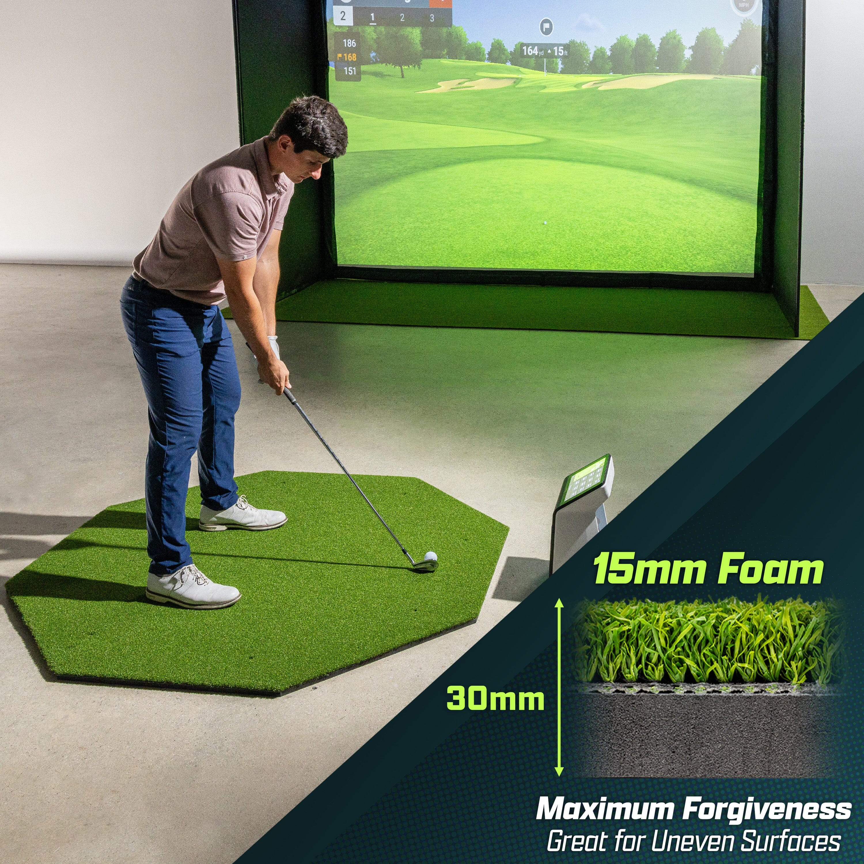 GoSports Golf Hitting Mat - PRO 5 x 5 ft Octagon - 15 mm