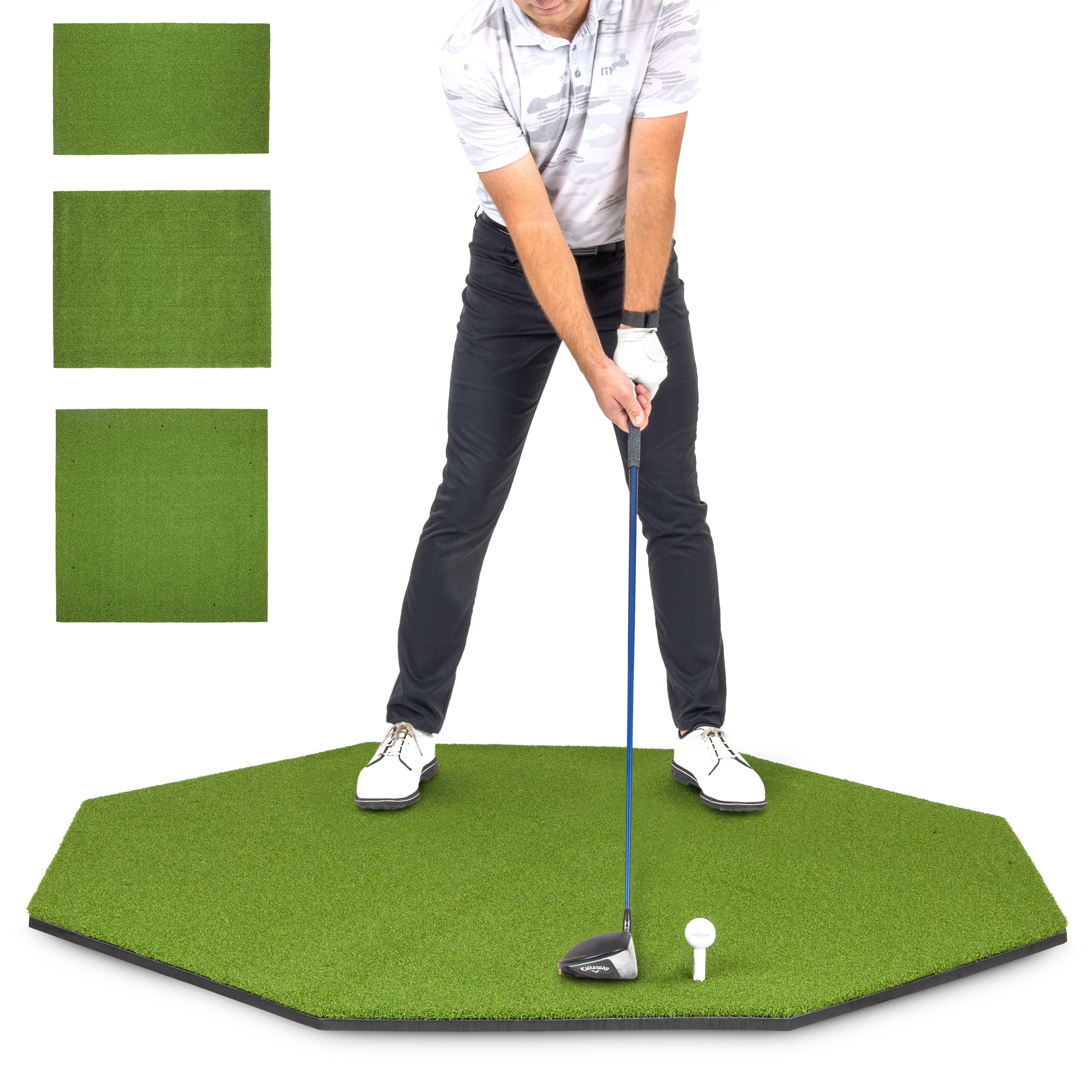 GoSports Golf Hitting Mat - ELITE 5 x 5 ft Octagon - 15 mm Artificial Turf Training Mat for Indoor/Outdoor Swing Practice, Includes 3 Rubber Tees
