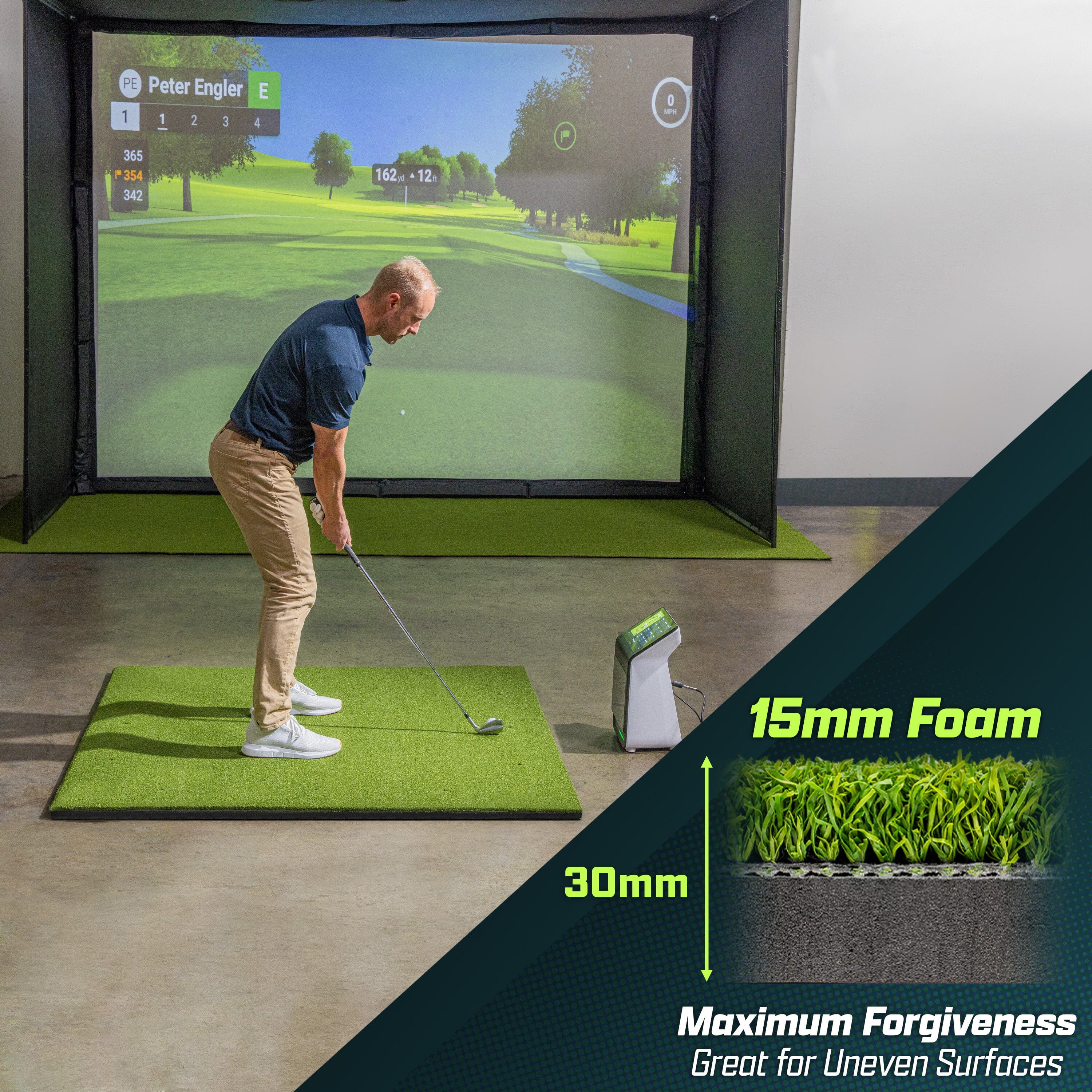GoSports Golf Hitting Mat - ELITE 5 x 5 ft - 15 mm Artificial Turf Training Mat for Indoor/Outdoor Swing Practice, Includes 3 Rubber Tees