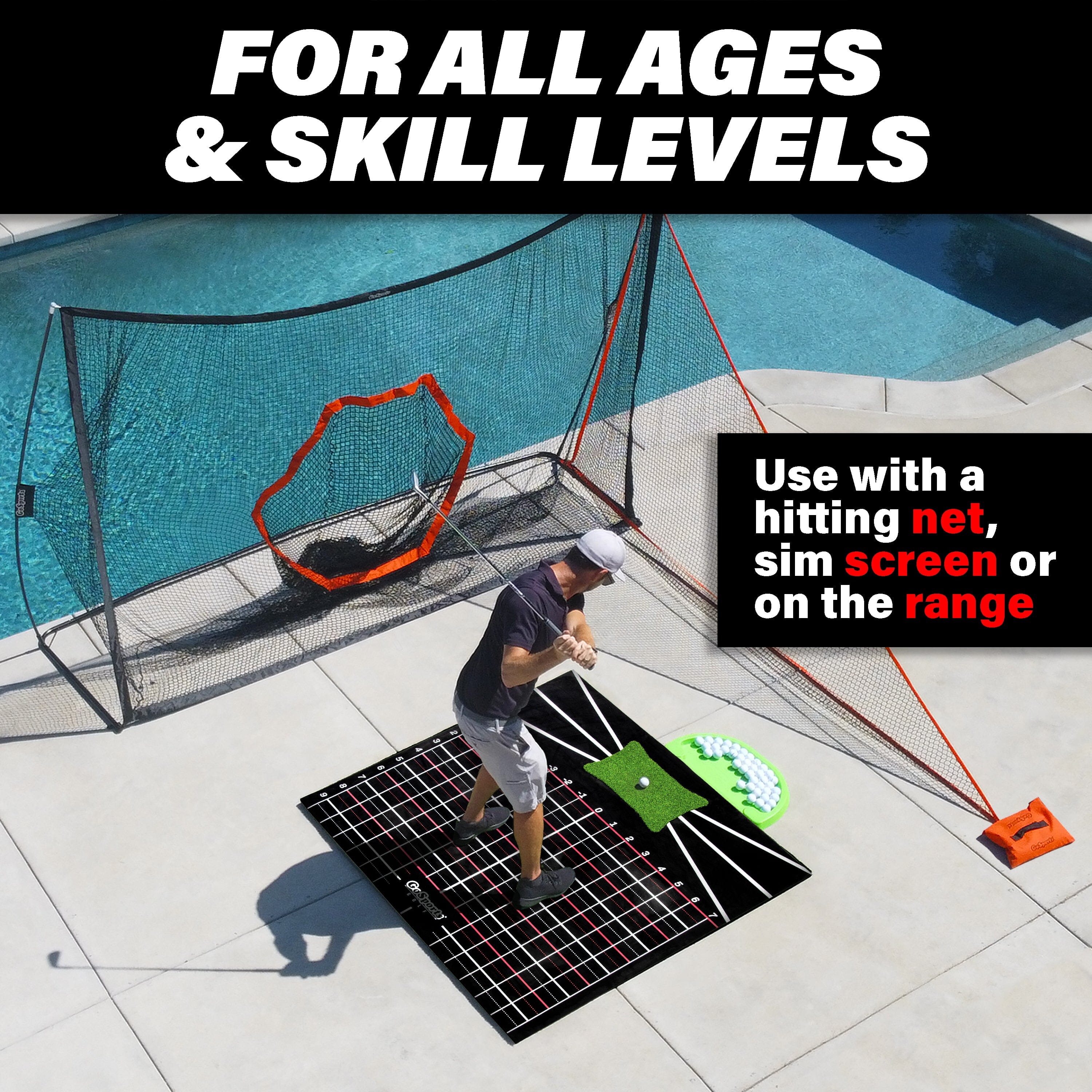 GoSports 5 x 5 Golf Hitting Mat - Fix Slices & Hooks - Stance Mat for Indoor & Outdoor Practice