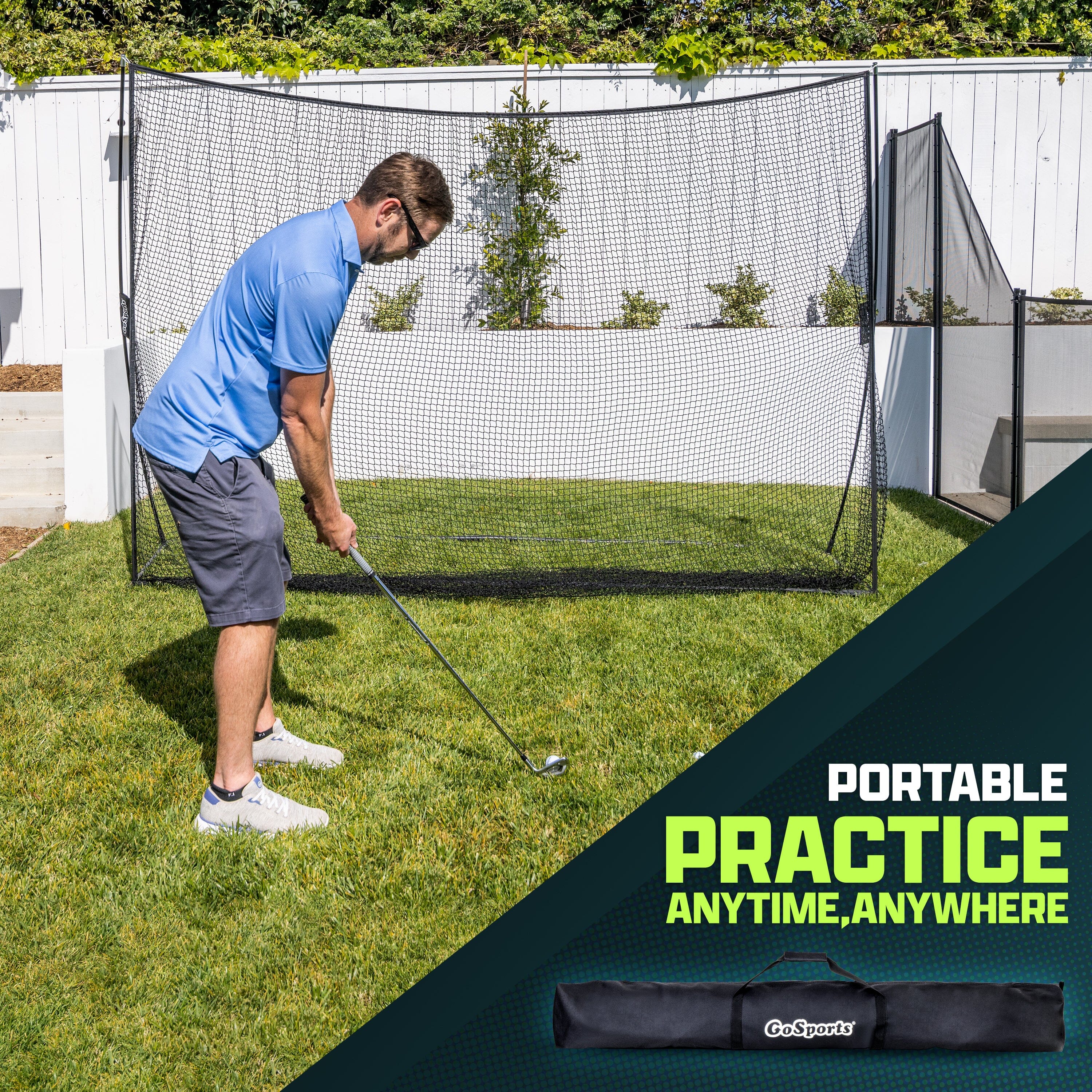 GoSports 10 ft x 7 ft Golf Practice Hitting Net Portable Training Net for Home & Range