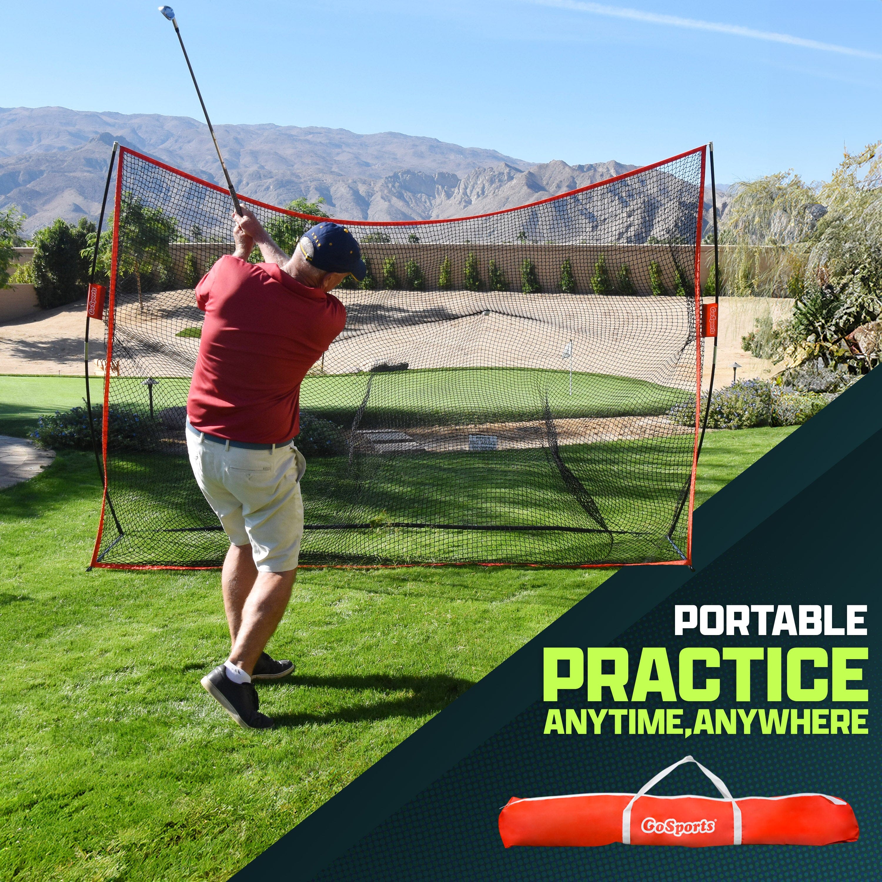 GoSports 10 ft x 7 ft Golf Practice Hitting Net Portable Training Net for Home & Range