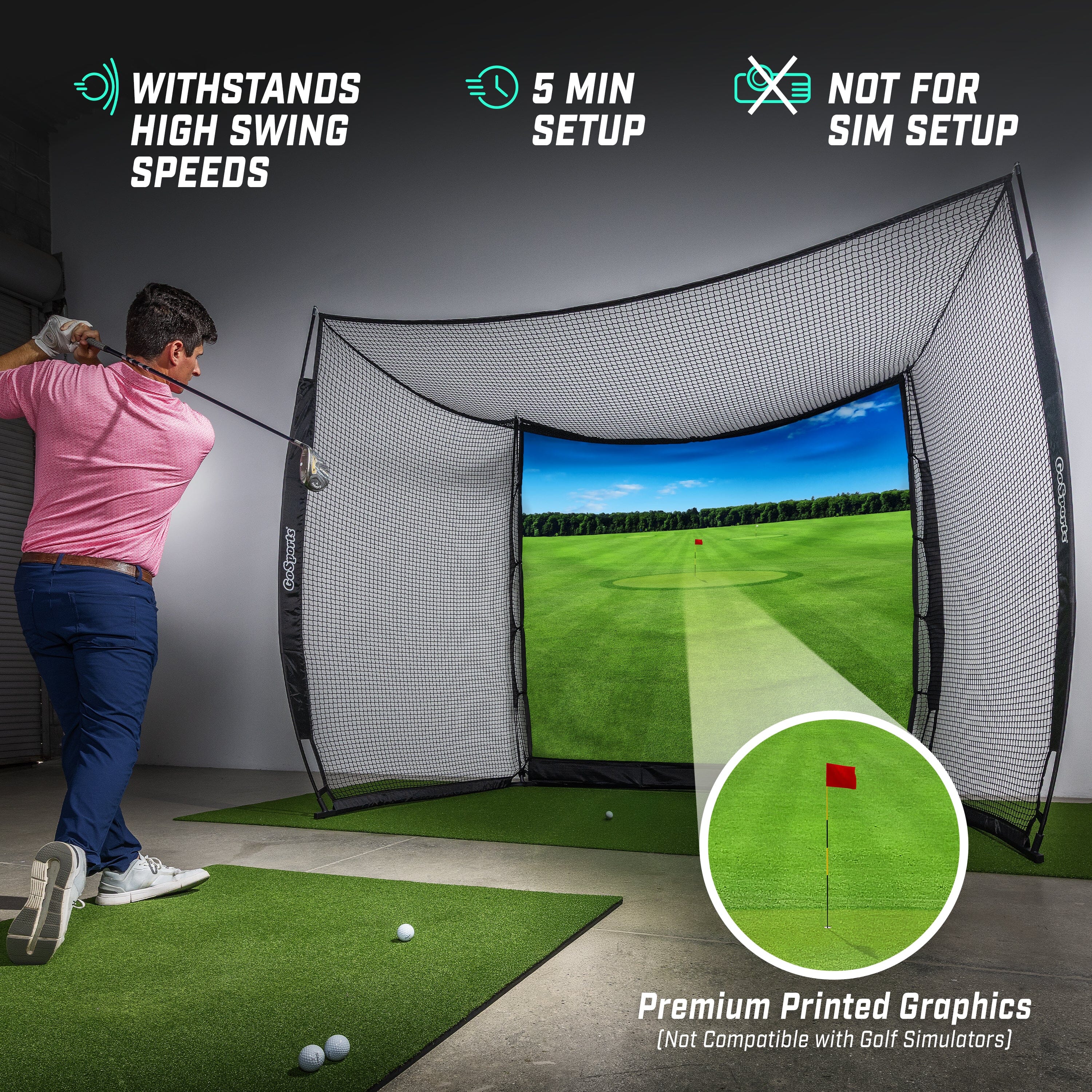 GoSports Range Cage 10 ft x 8 ft Golf Practice Hitting Net with Impact Screen