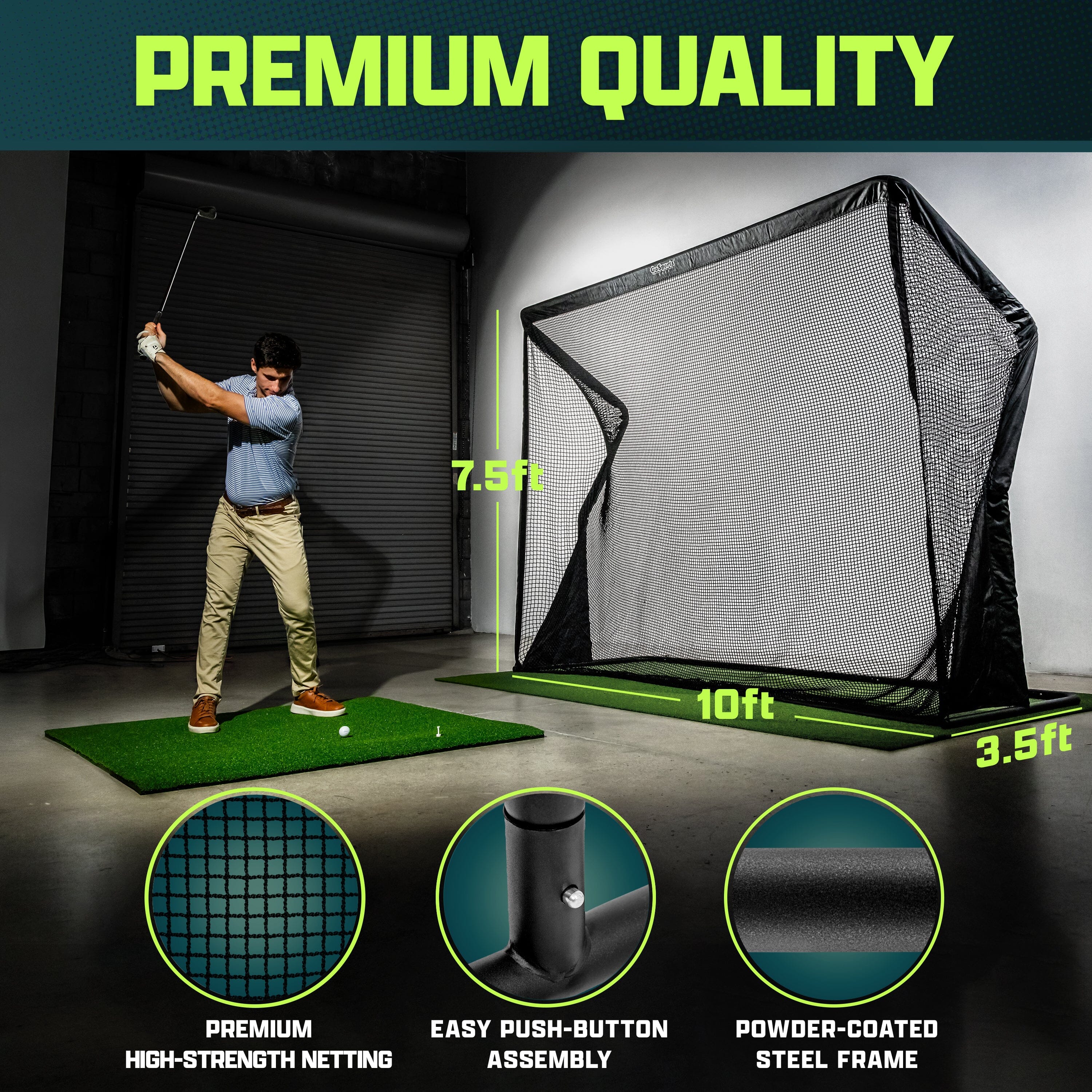 GoSports Elite Golf Practice Net with Steel Frame - Choose 10' or 7' Size