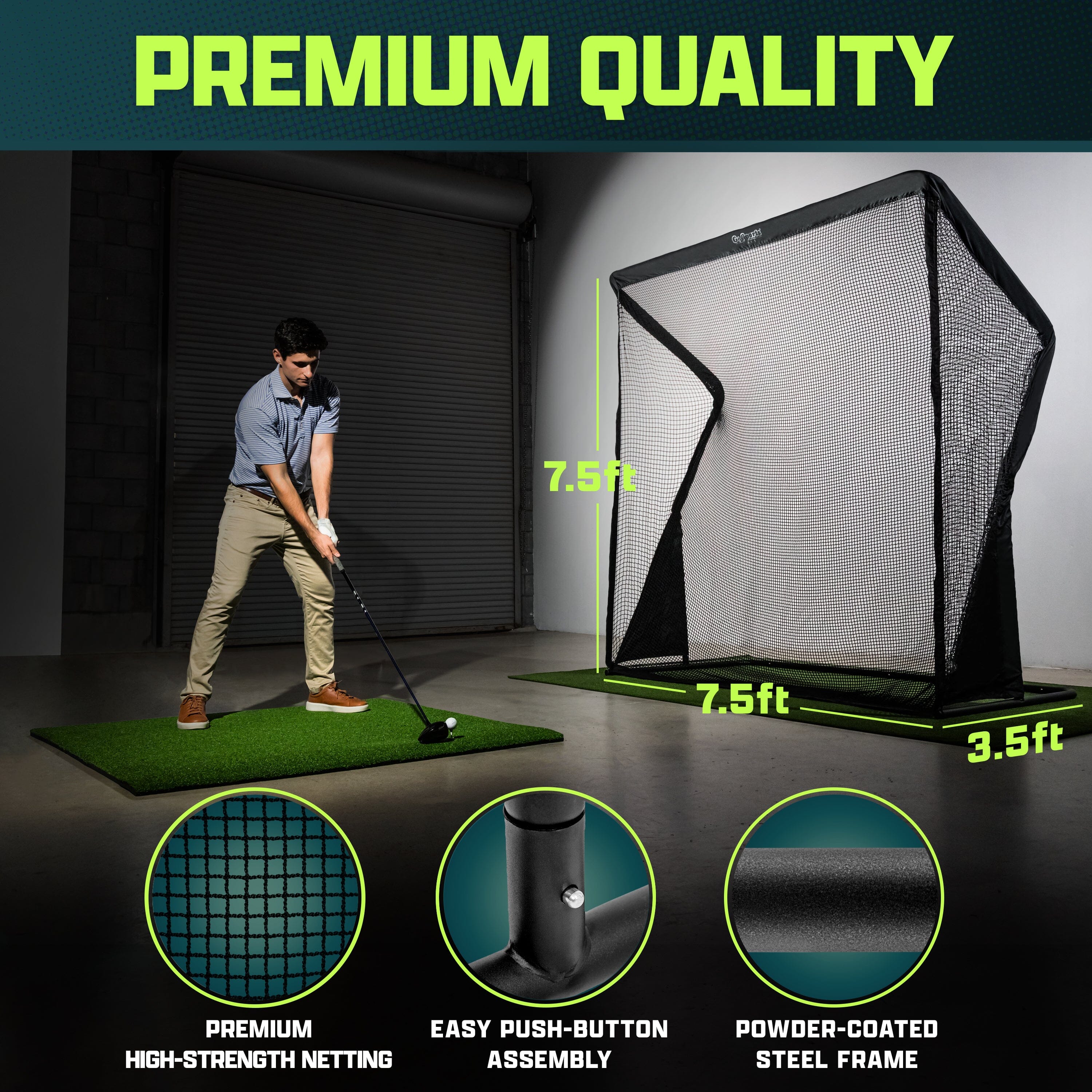 GoSports Elite Golf Practice Net with Steel Frame - Choose 10' or 7' Size
