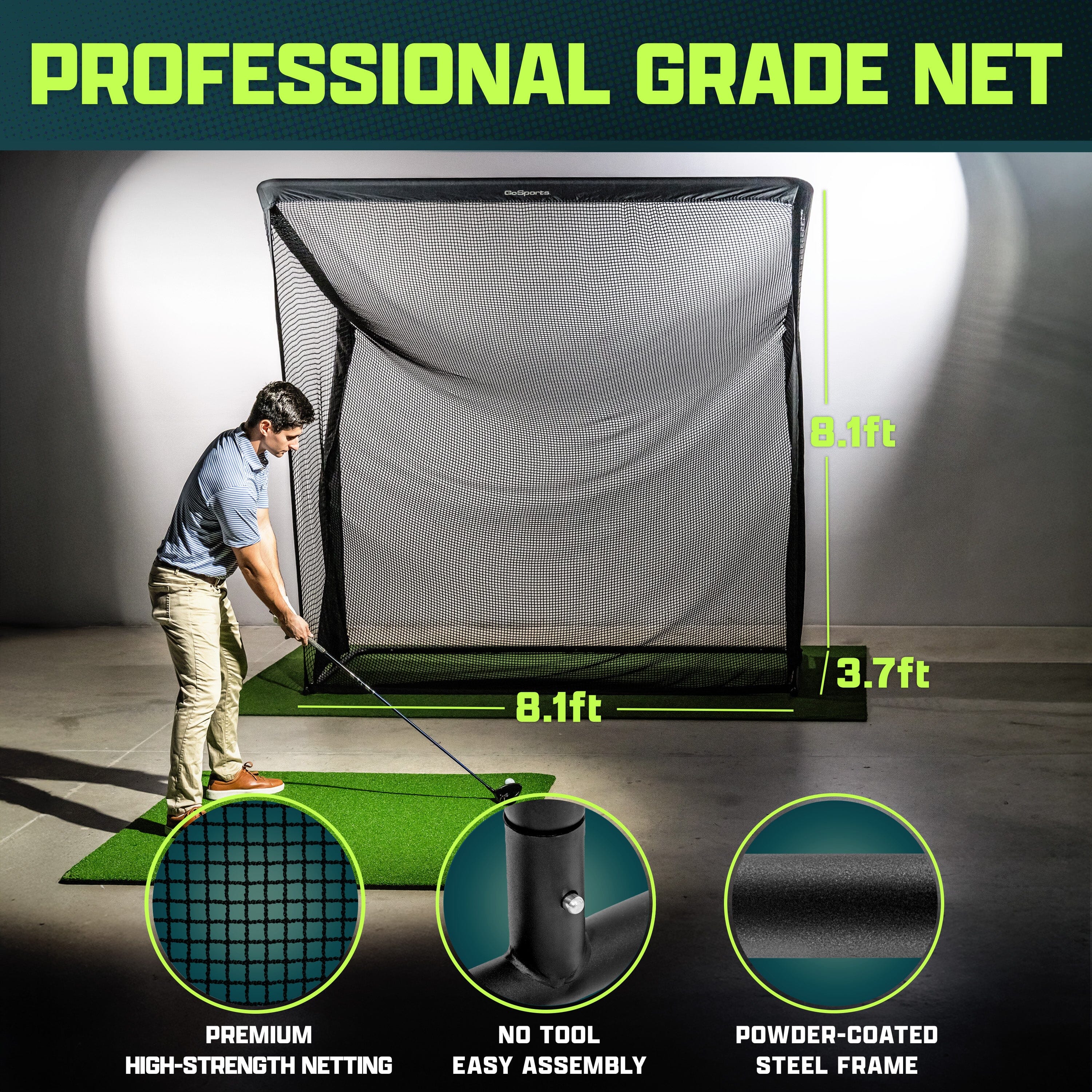 GoSports 8 x 8 ft ELITE Golf Net with LoftGuard Canopy and Steel Frame - Indoor & Outdoor Practice Golf Hitting Net