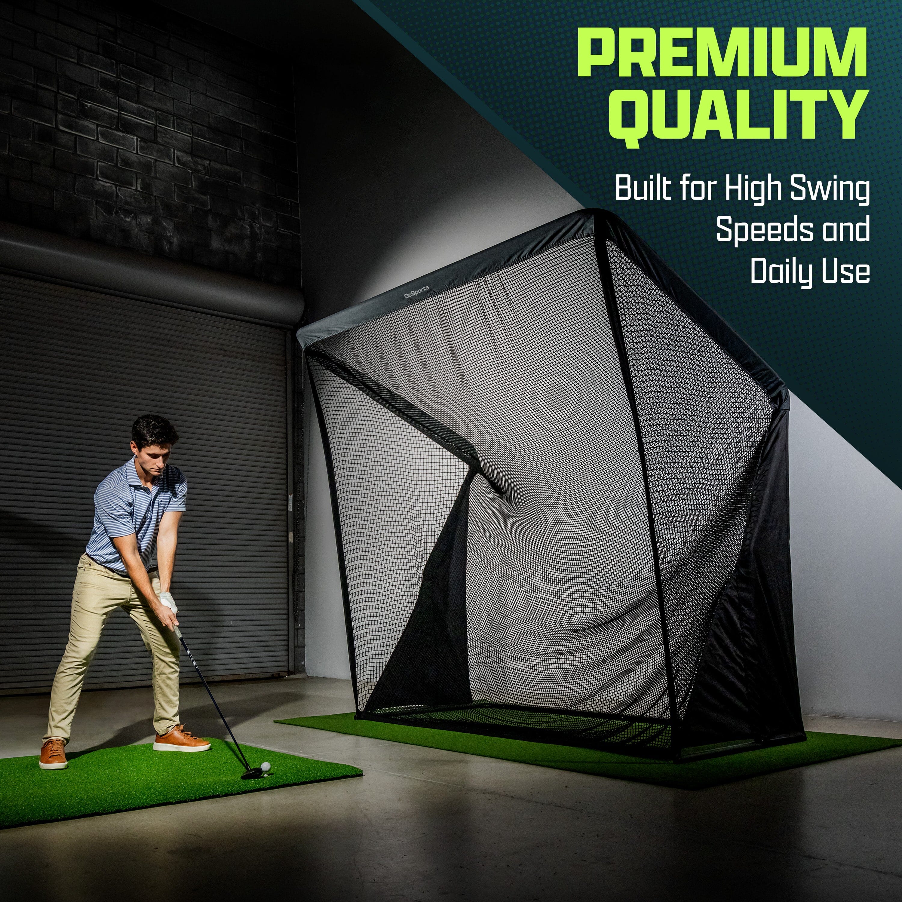 GoSports 8 x 8 ft ELITE Golf Net with LoftGuard Canopy and Steel Frame - Indoor & Outdoor Practice Golf Hitting Net