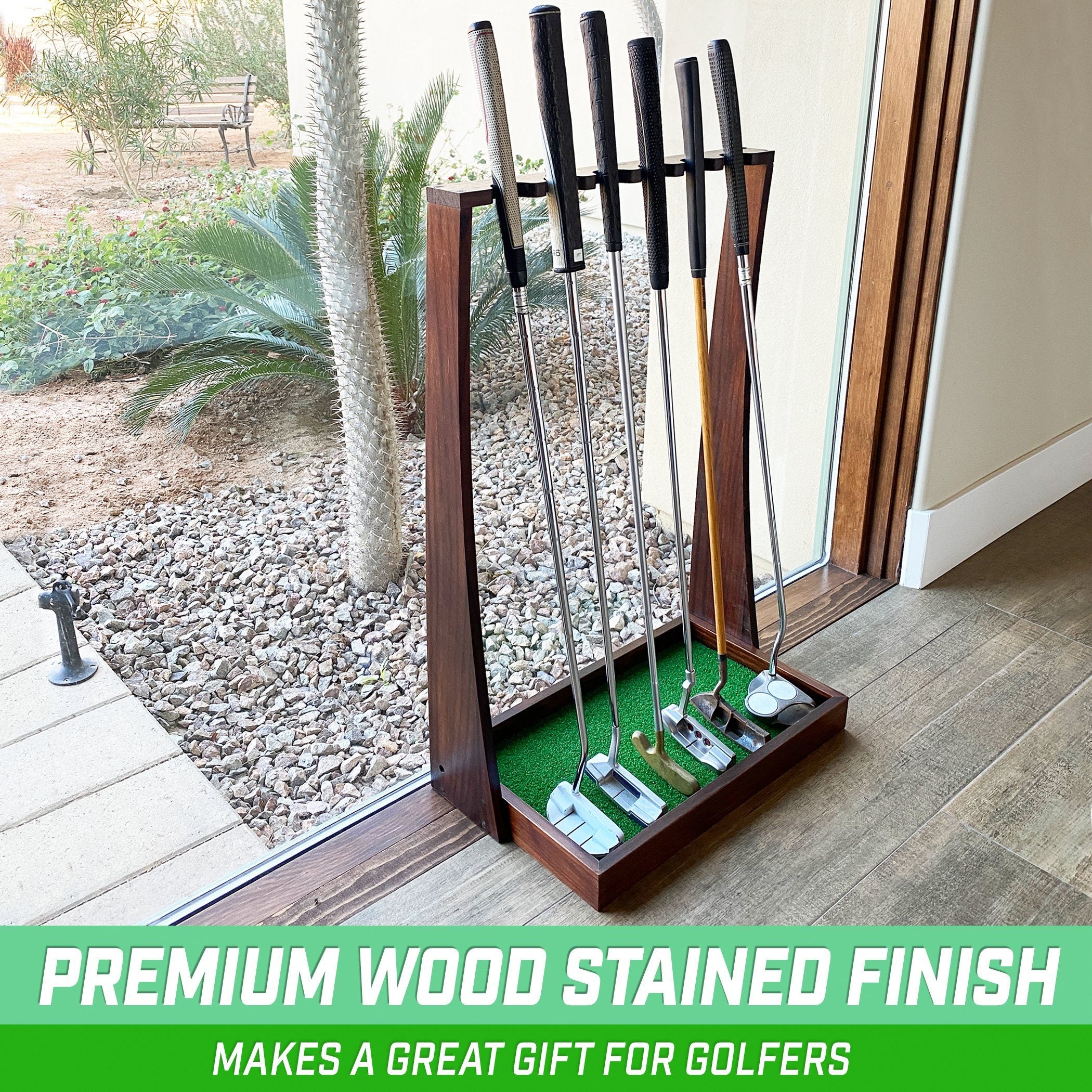 GoSports Premium Wooden Golf Putter Stand