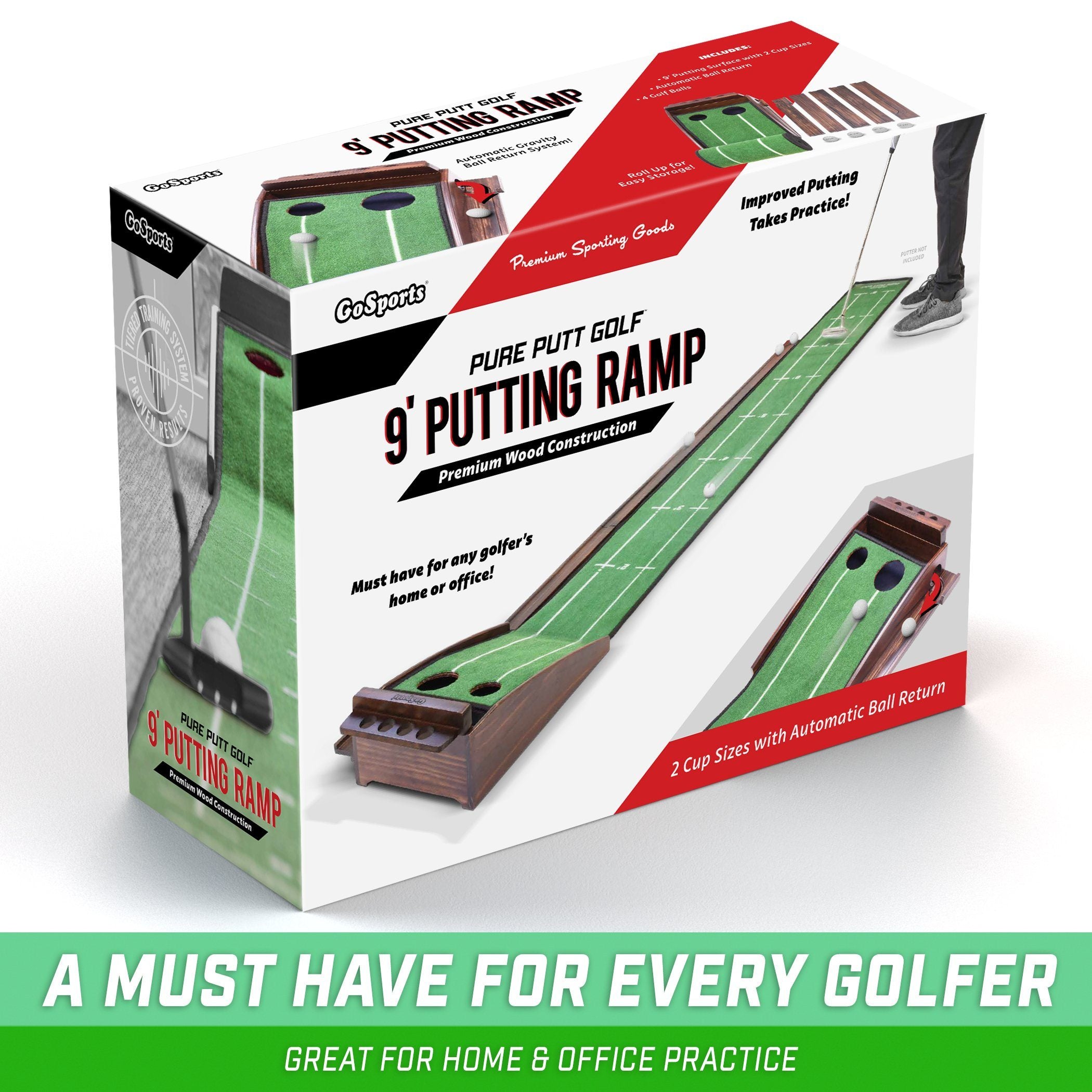 GoSports Pure Putt 9' Golf Putting Ramp - Premium Wood